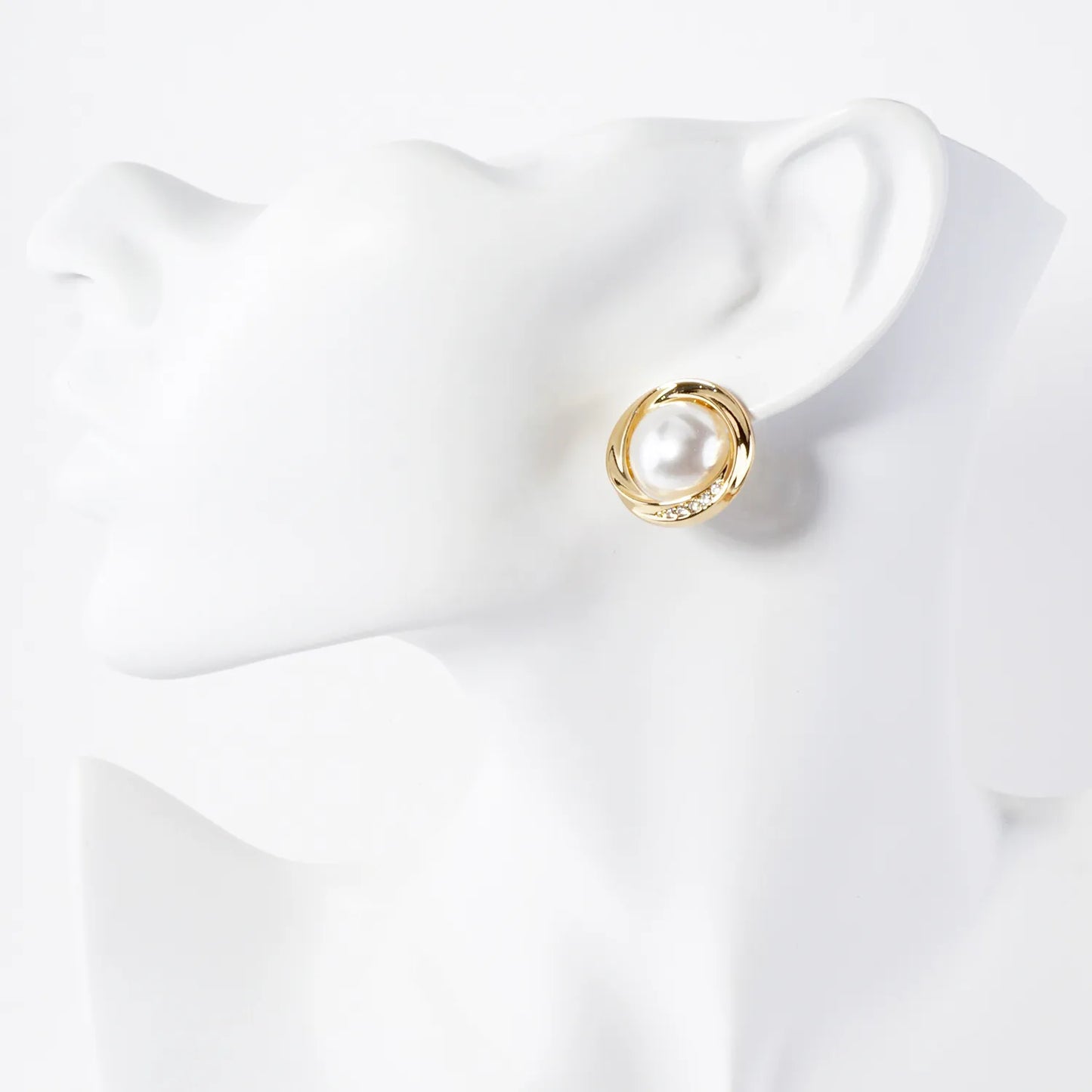 1-Inch Pearl 14K-Gold-Dipped Brass Button Stud Earrings