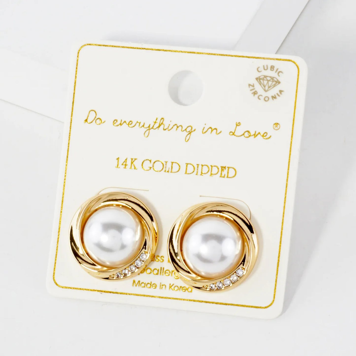 1-Inch Pearl 14K-Gold-Dipped Brass Button Stud Earrings