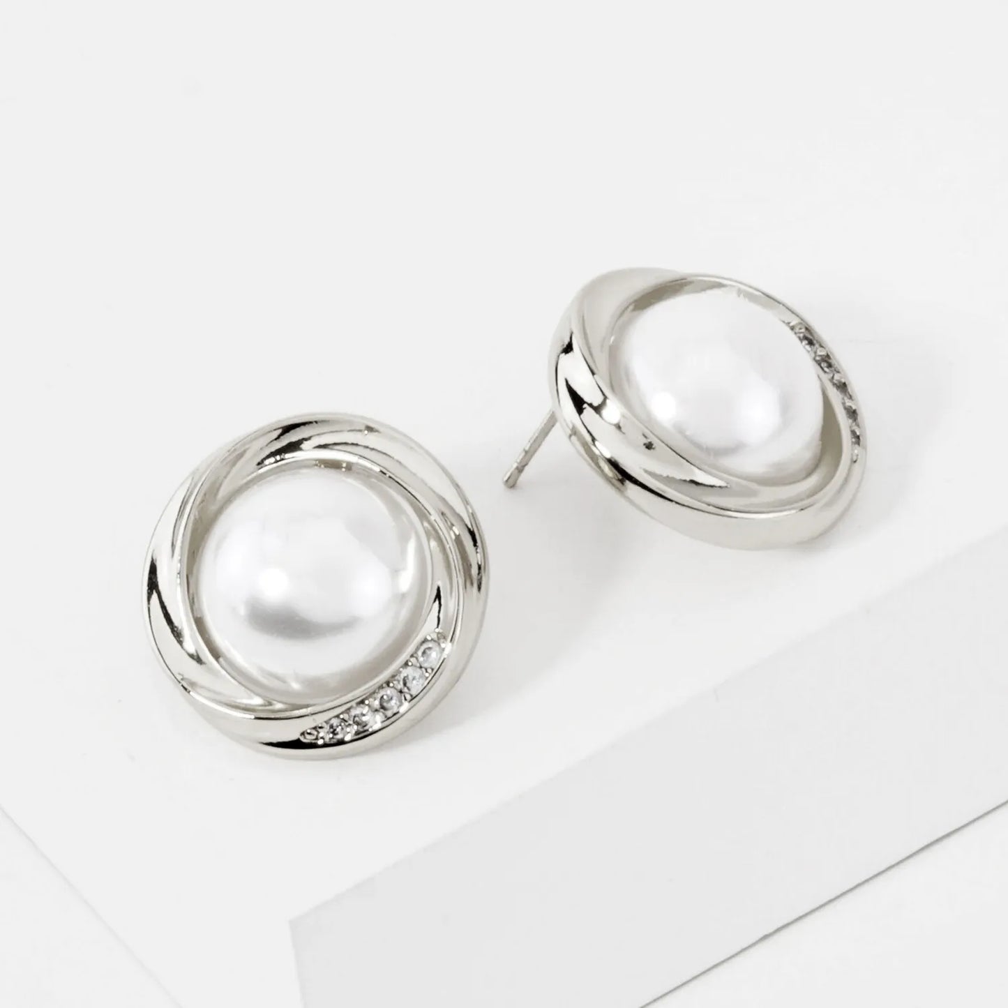 1-Inch Pearl 14K-Gold-Dipped Brass Button Stud Earrings