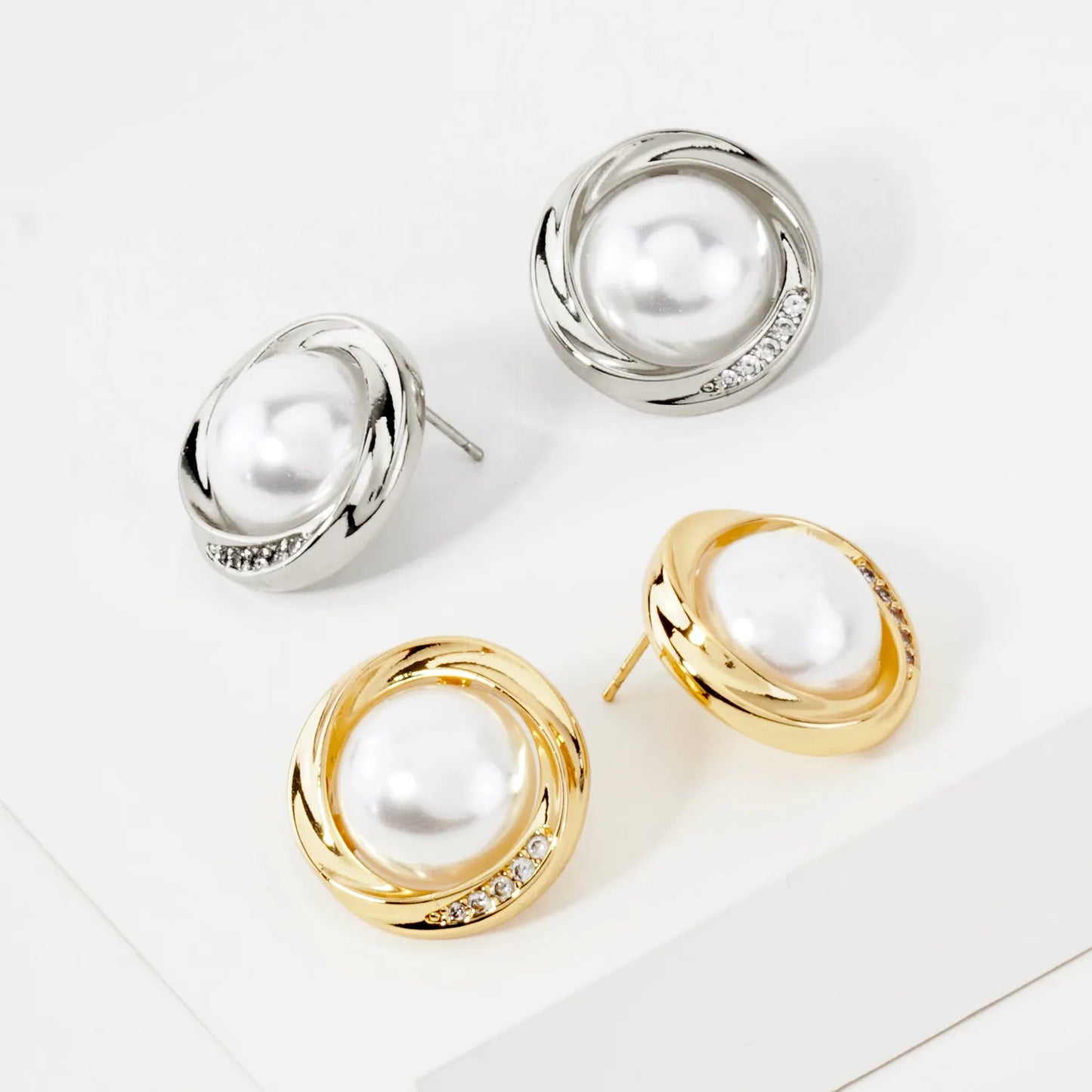 1-Inch Pearl 14K-Gold-Dipped Brass Button Stud Earrings