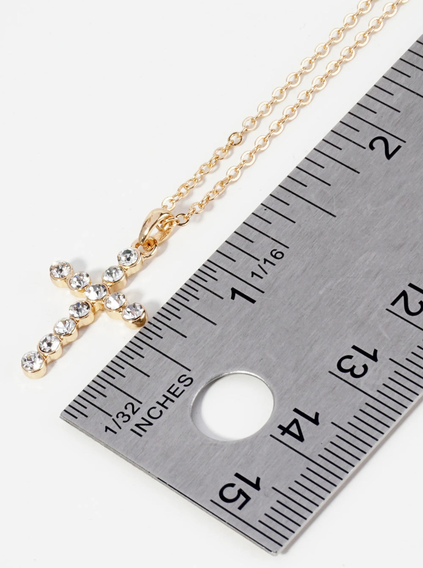 1 Inch Round Bezel Set Rhinestone Cross Pendant Necklace