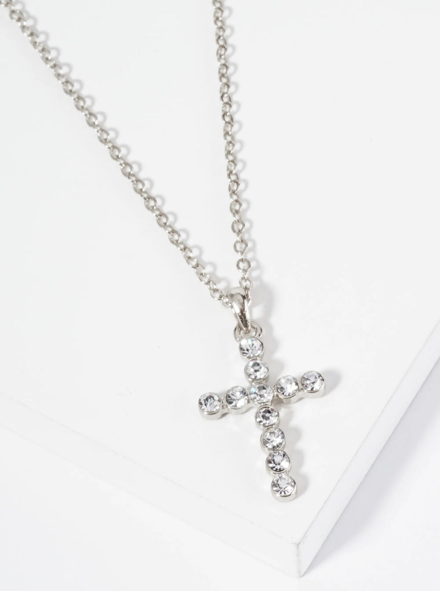 1 Inch Round Bezel Set Rhinestone Cross Pendant Necklace