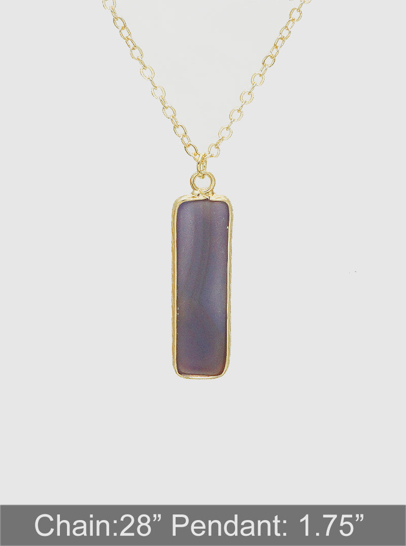 1.75inch Vertical Bar Semi-precious Natural Stone Pendant Long Necklace