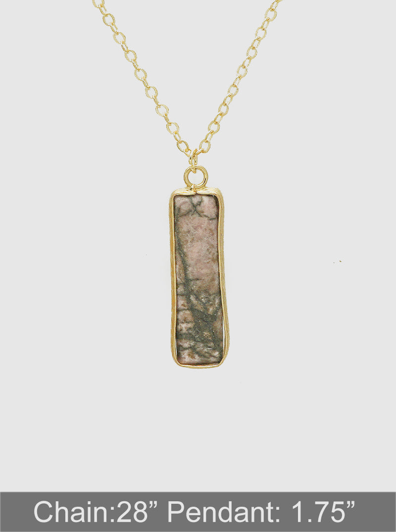 1.75inch Vertical Bar Semi-precious Natural Stone Pendant Long Necklace