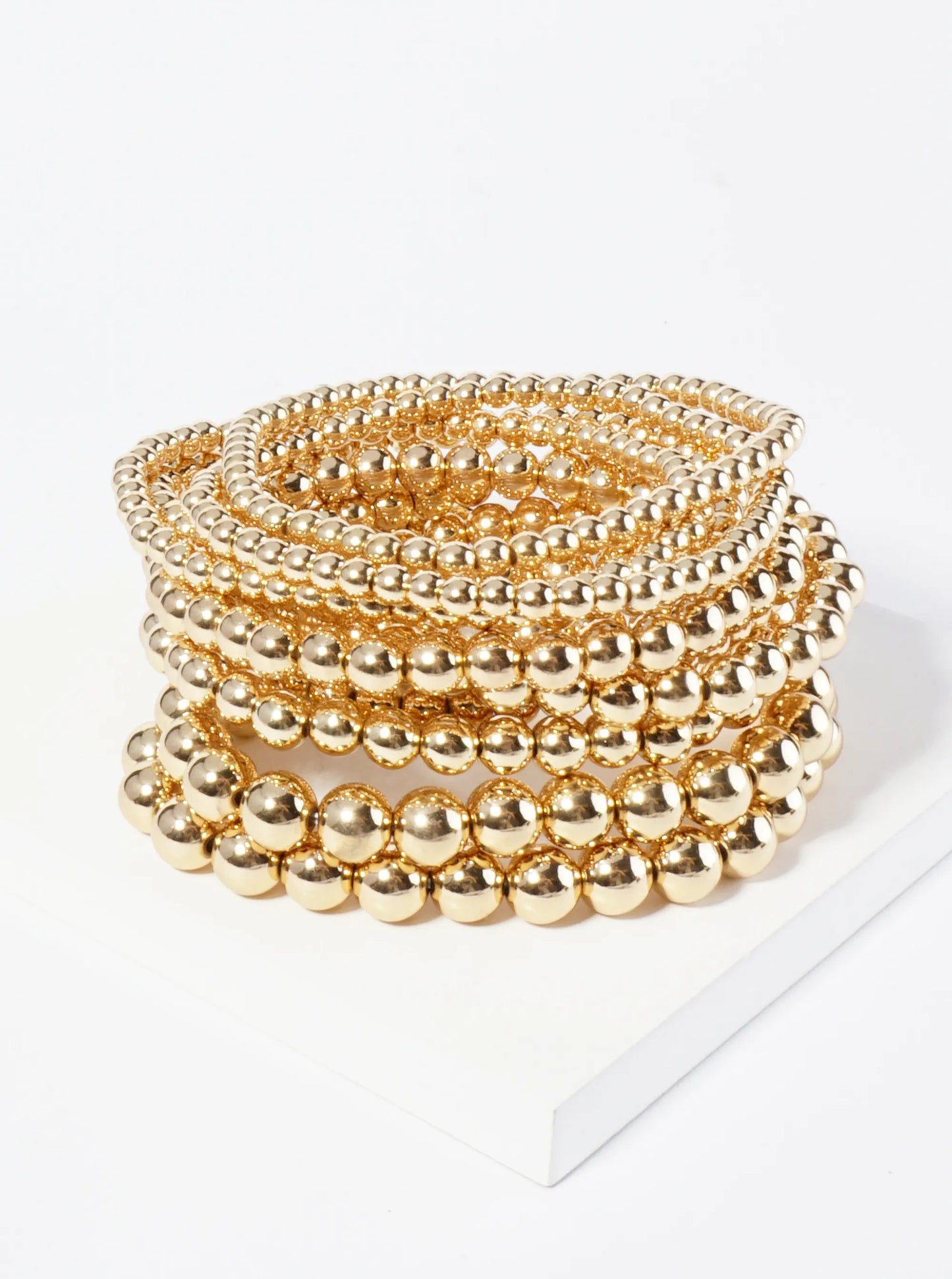 10-PC-Set Metallic Ball Beads 4mm To 10mm Stackable Stretch Bracelet