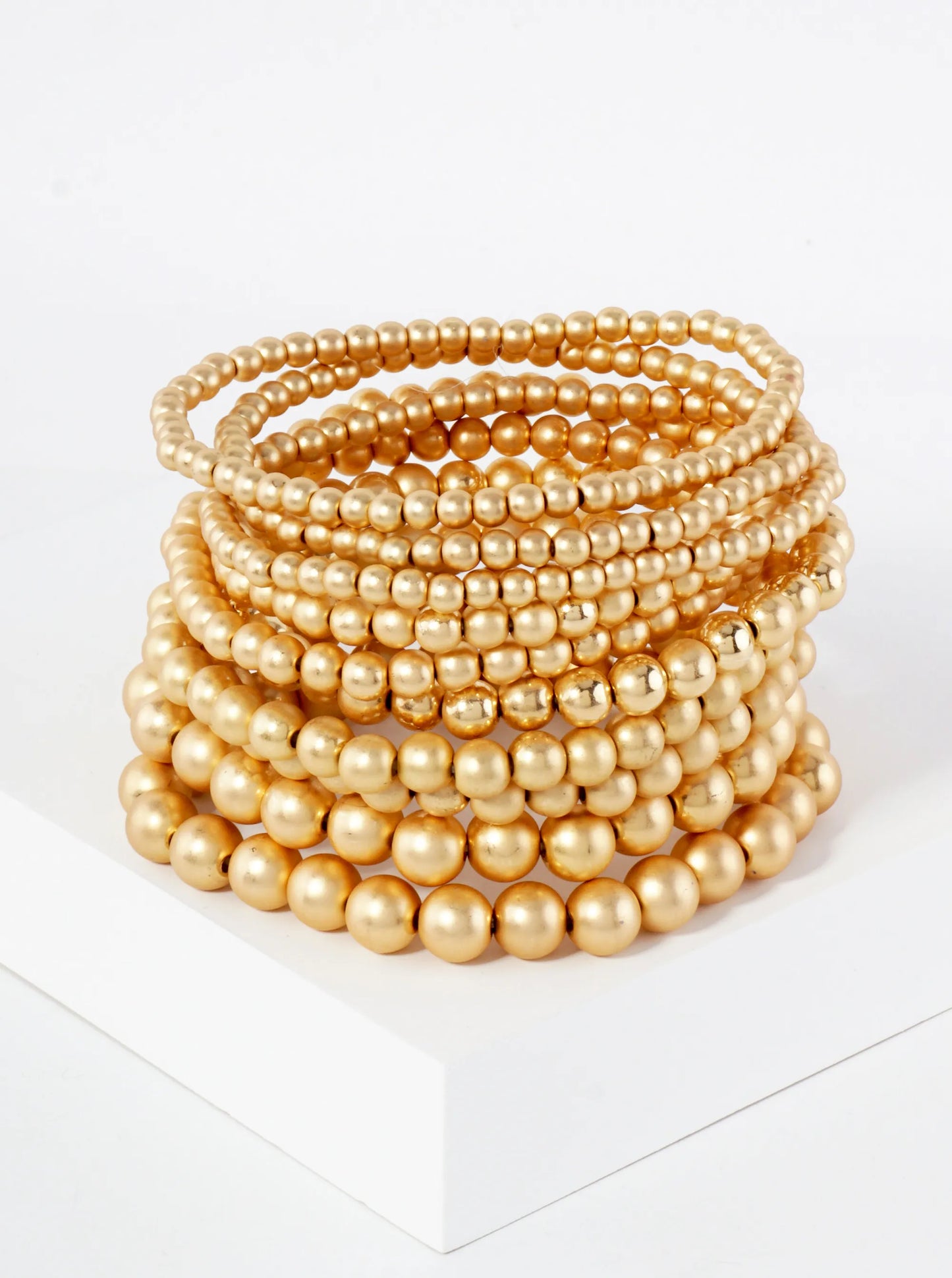 10-PC-Set Metallic Ball Beads 4mm To 10mm Stackable Stretch Bracelet