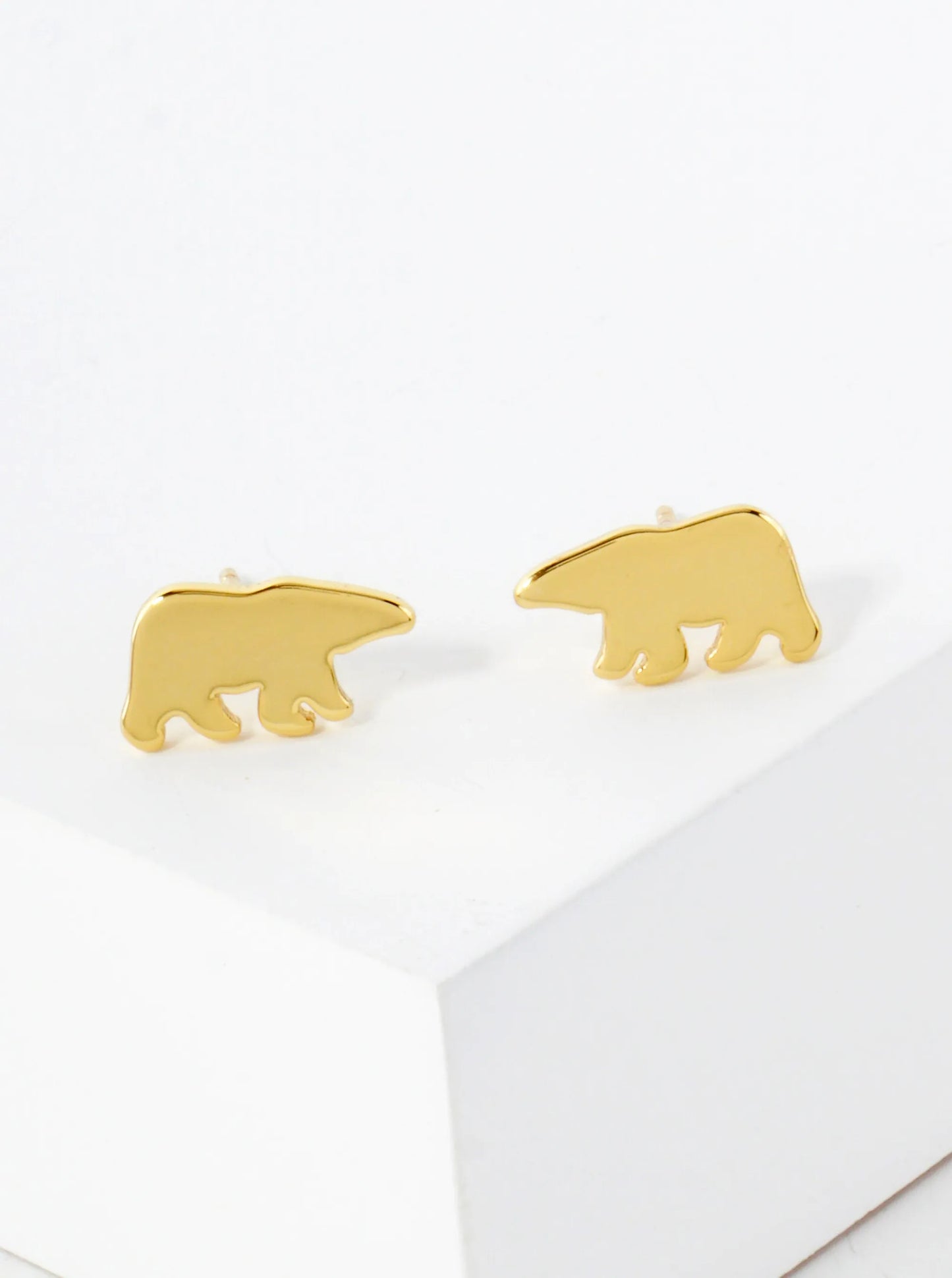 10mm Bear 18K-Gold-Dipped Polished Brass Flat Stud Earrings