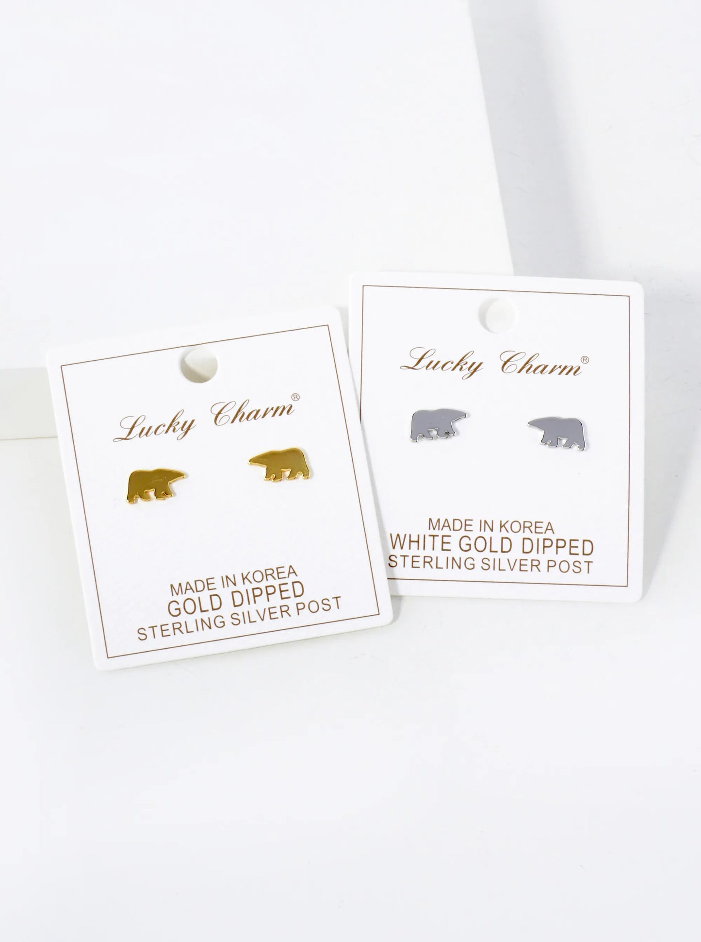 10mm Bear 18K-Gold-Dipped Polished Brass Flat Stud Earrings