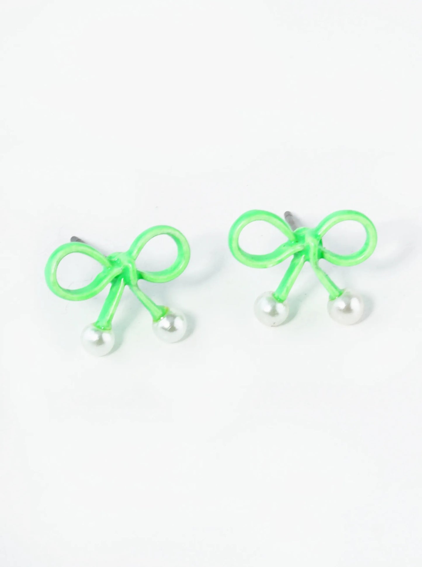 10mm Color Coated Wire Ribbon Bow Pearl Stud Earrings
