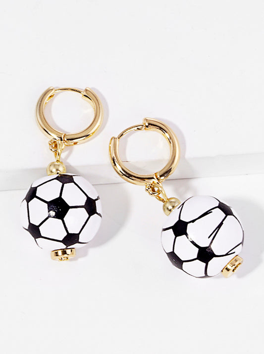 10mm Huggie Hoop With Soccer Ball Dangle Drop Earrings