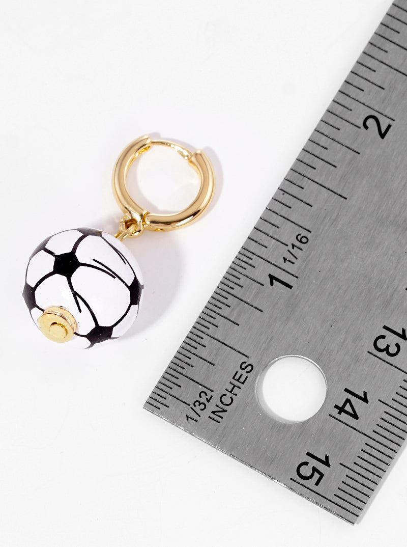 10mm Huggie Hoop With Soccer Ball Dangle Drop Earrings