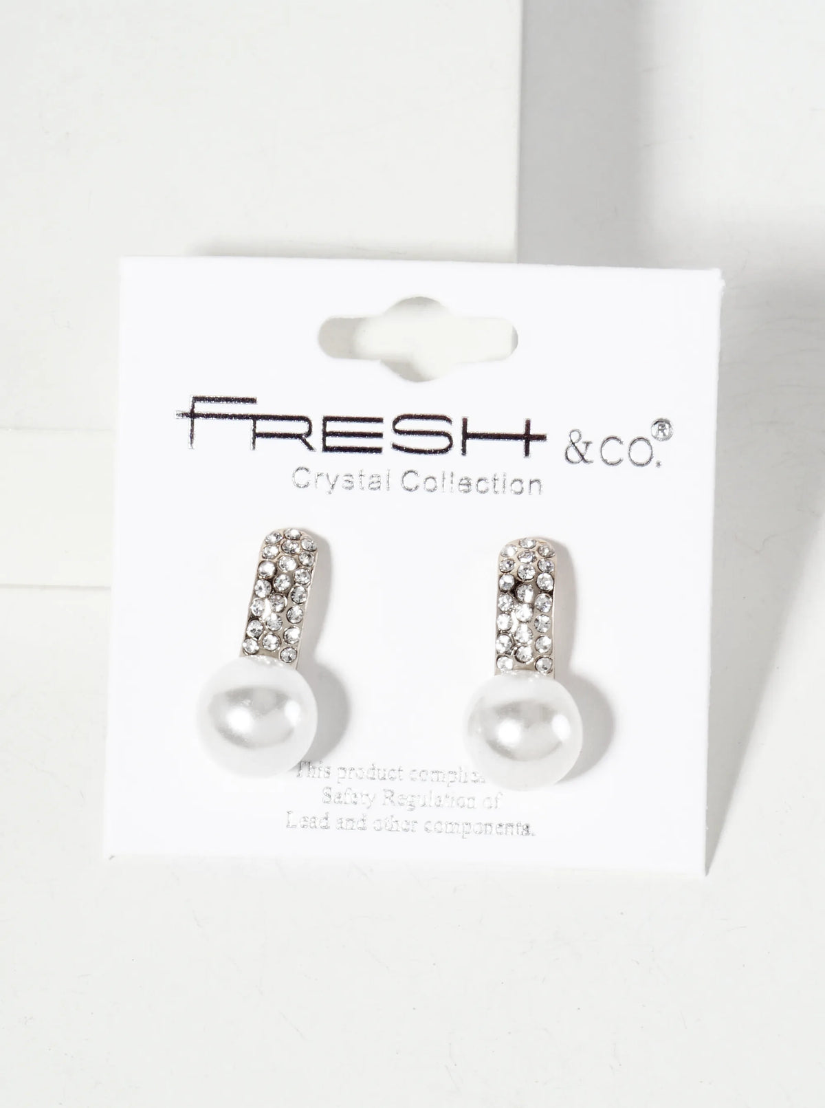 10mm Pearl-Bead Drop Crystal-Pave Curved-Bar Post Earrings