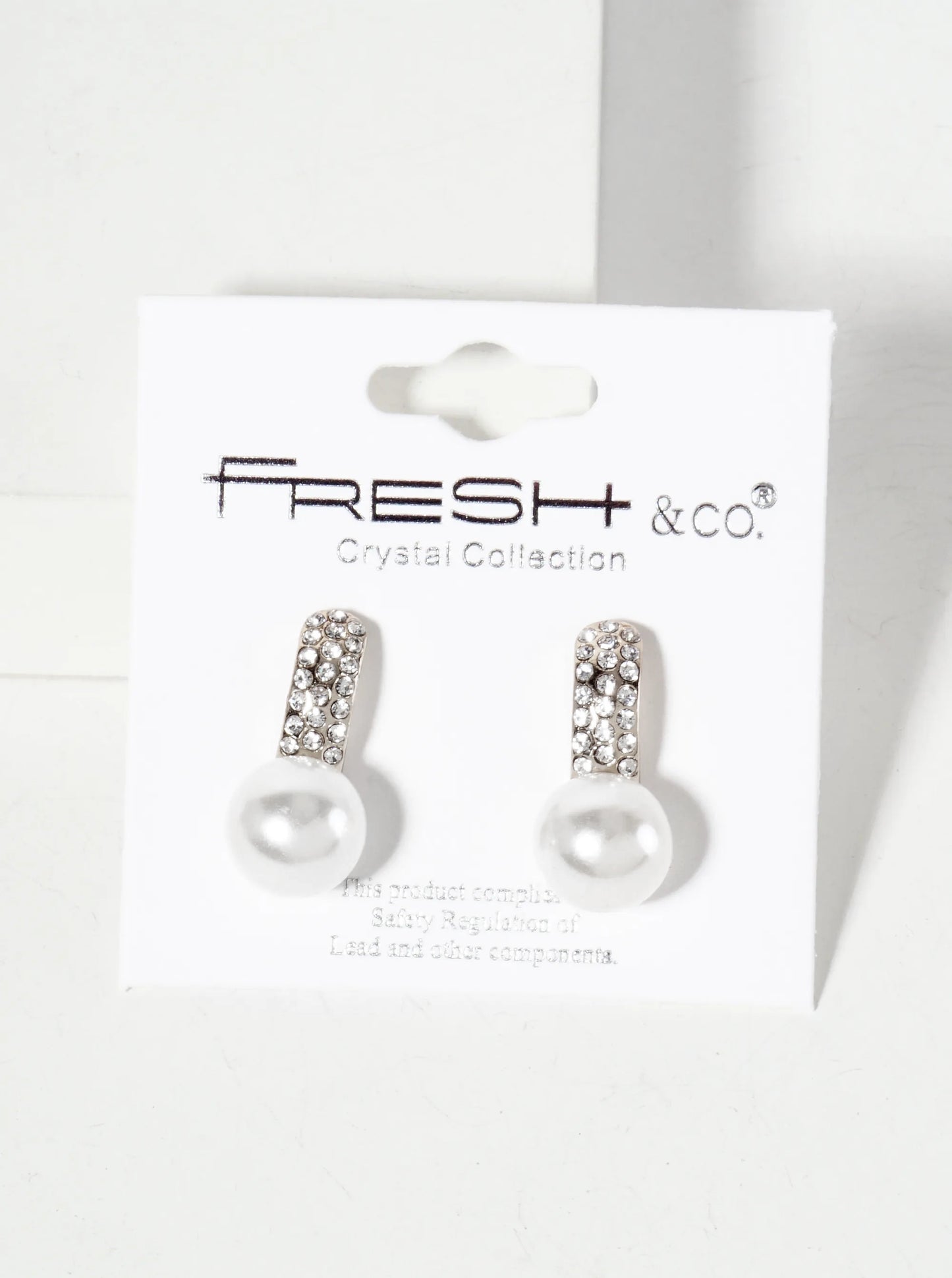10mm Pearl-Bead Drop Crystal-Pave Curved-Bar Post Earrings