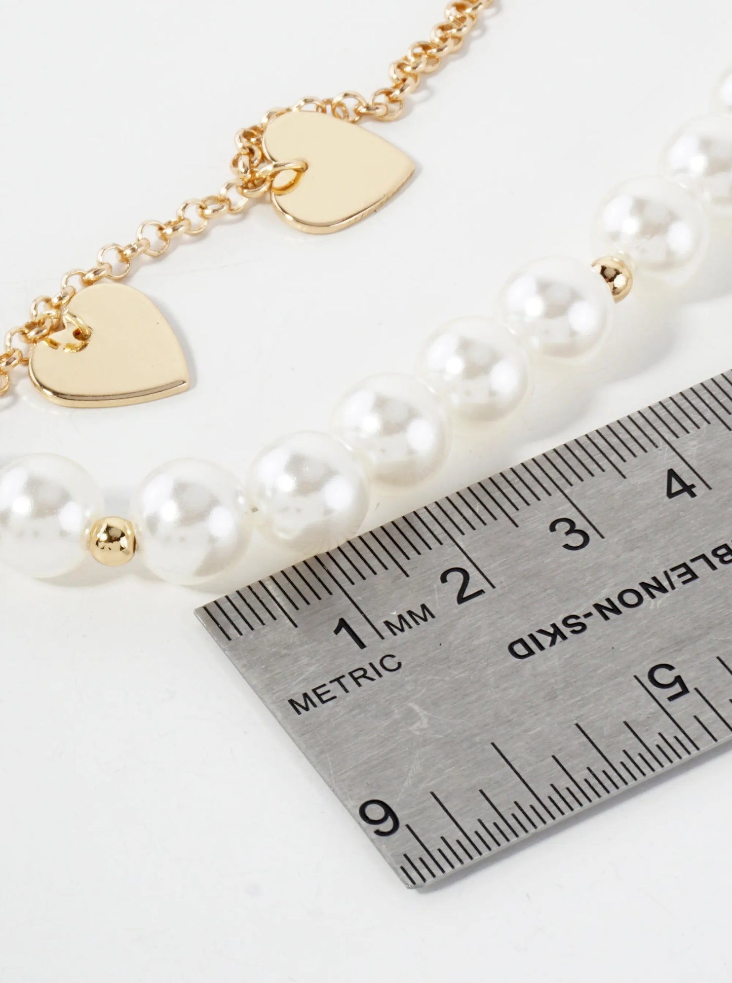 10mm Pearl-Beaded Heart-Charm Layered Necklace Set-with-Earrings