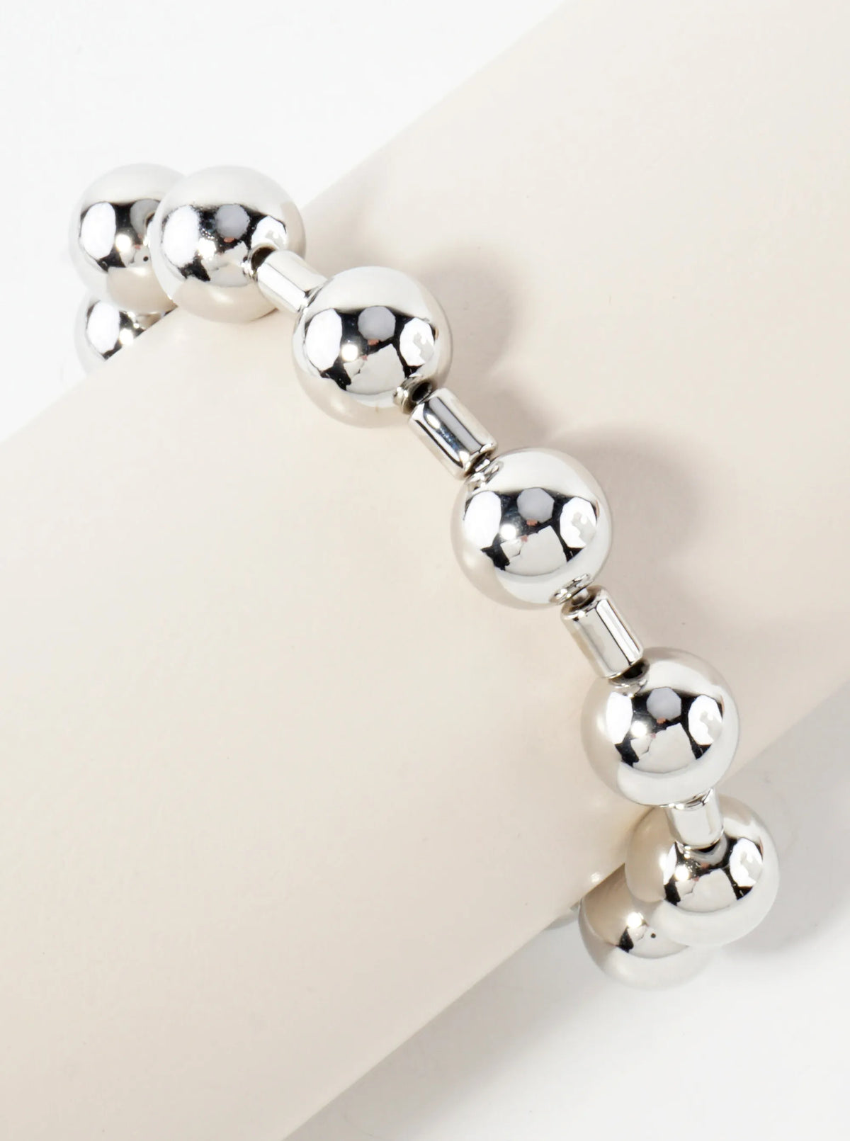 10mm Polished Metallic Ball Beaded Stretch Bracelet