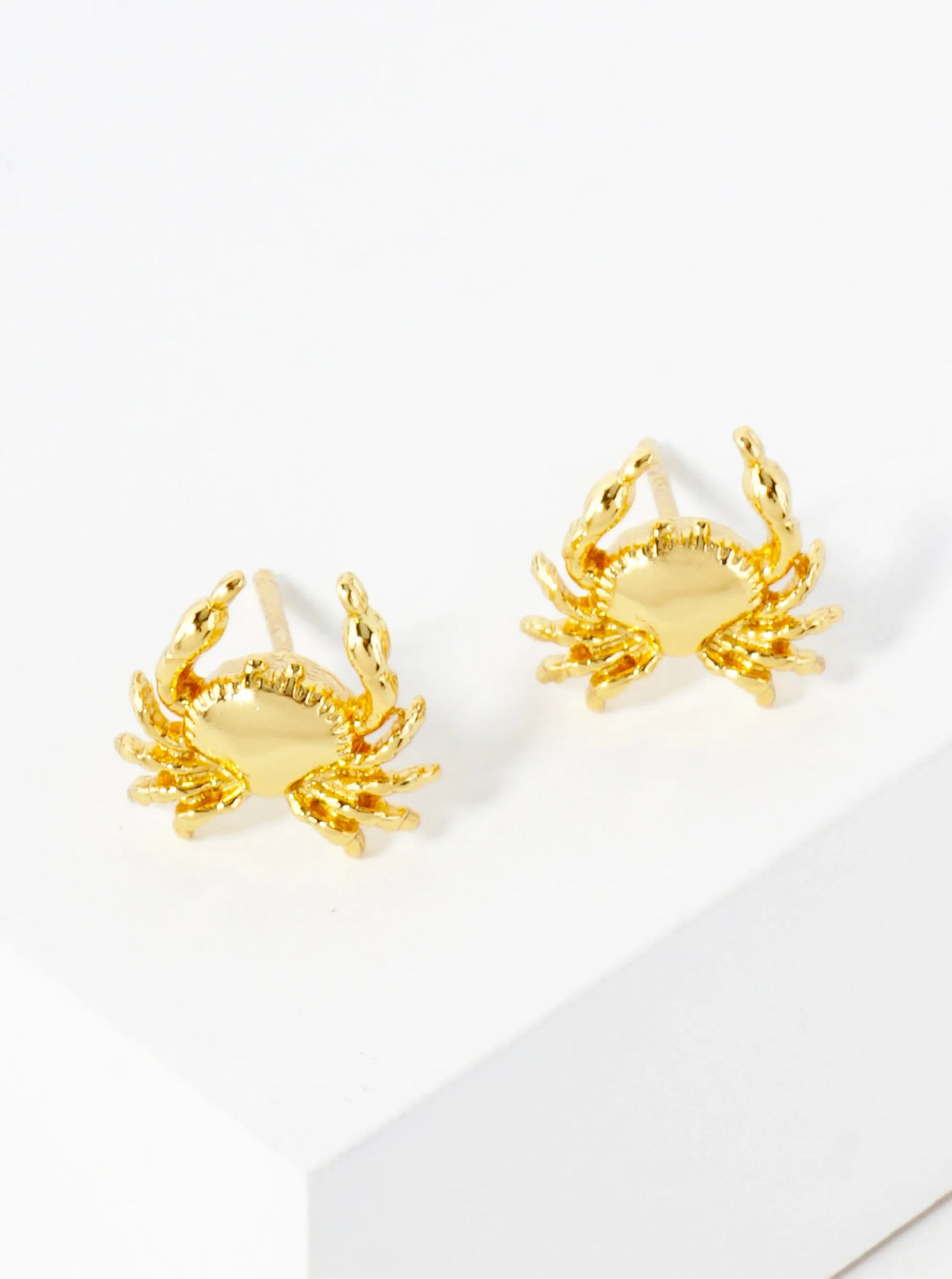 10mm Sea-Life Crab 18K-Gold-Dipped Polished Brass Stud Earrings