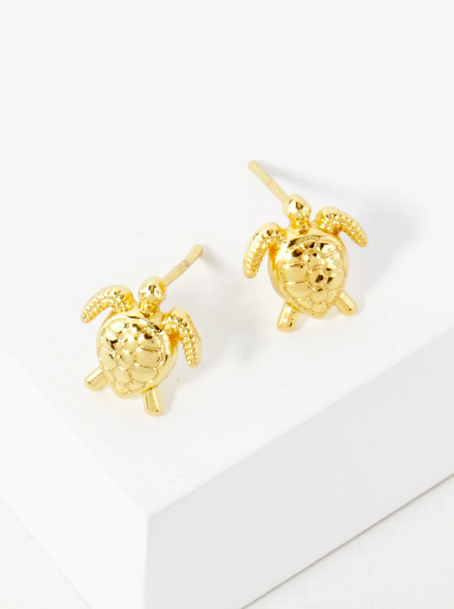 10mm Sea-Life Turtle 18K-Gold-Dipped Polished Brass Stud Earrings