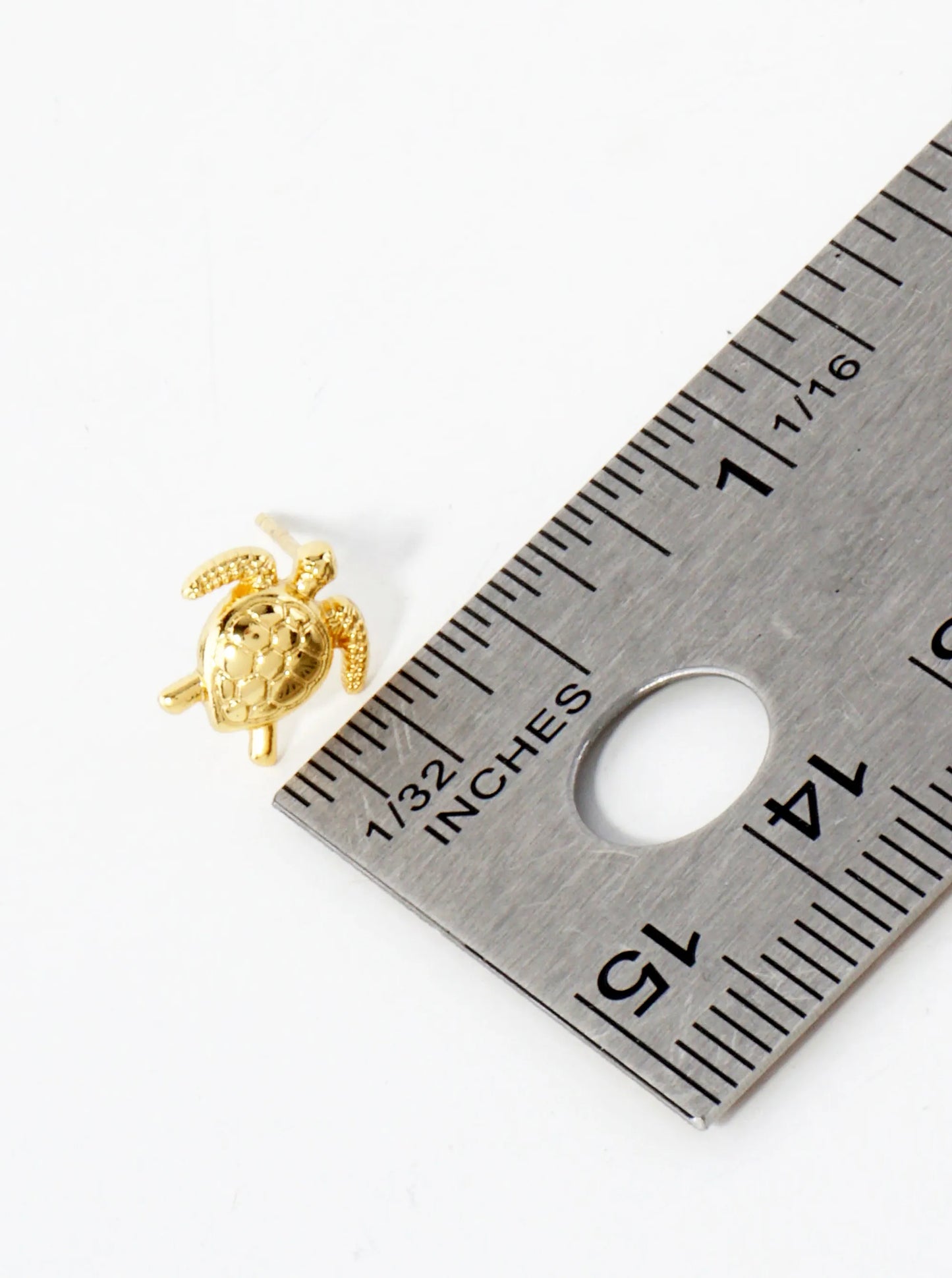 10mm Sea-Life Turtle 18K-Gold-Dipped Polished Brass Stud Earrings