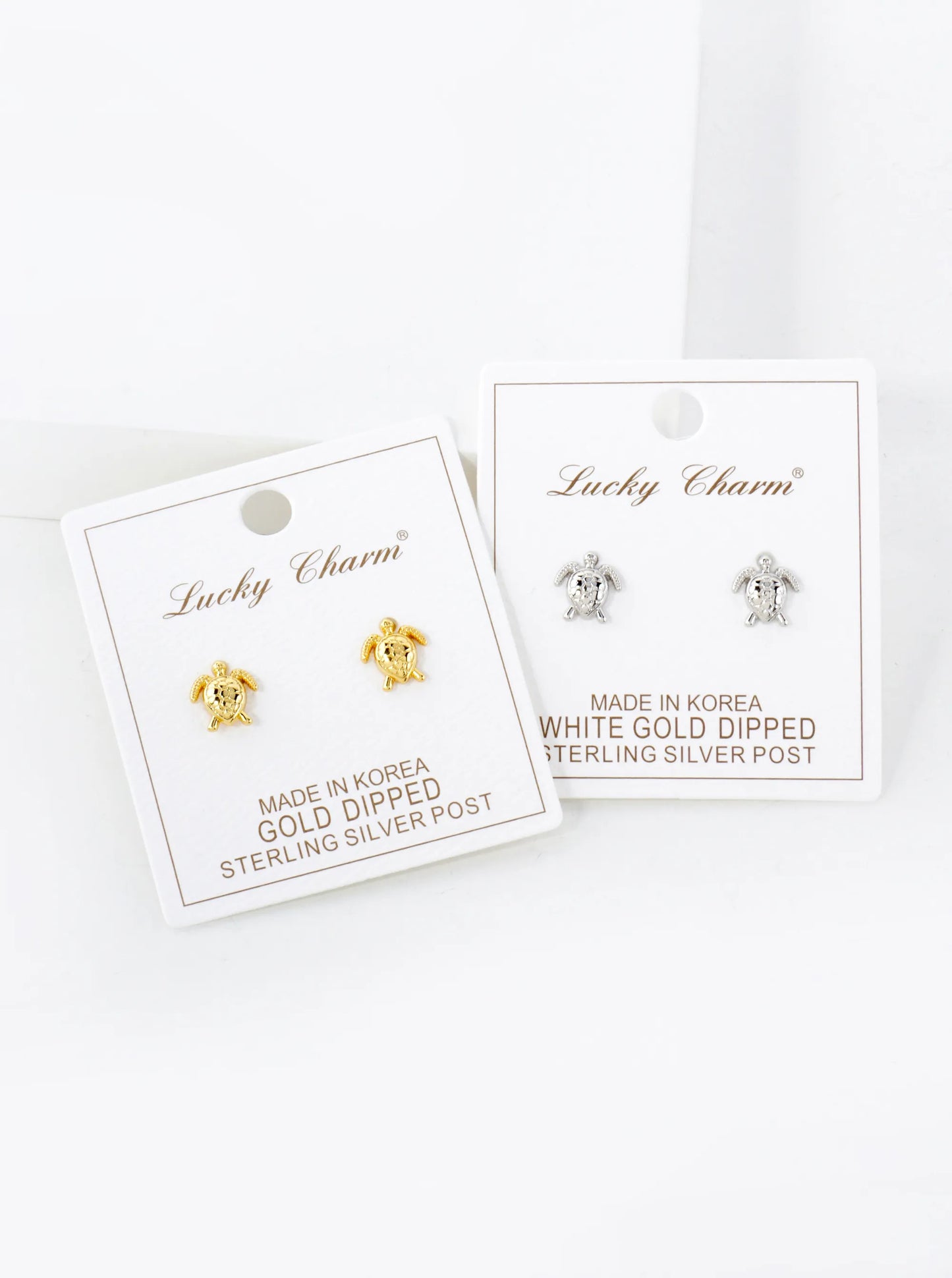 10mm Sea-Life Turtle 18K-Gold-Dipped Polished Brass Stud Earrings