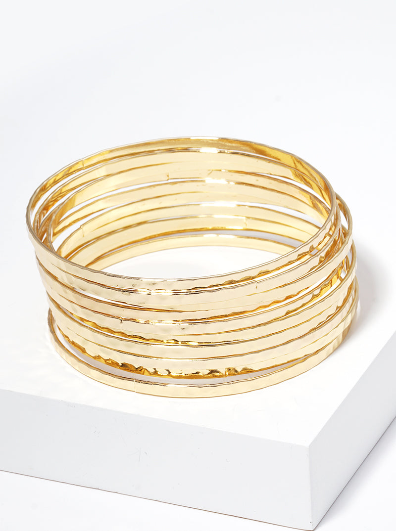 10pcs Set Hammered Metal Multi Bangle Bracelet