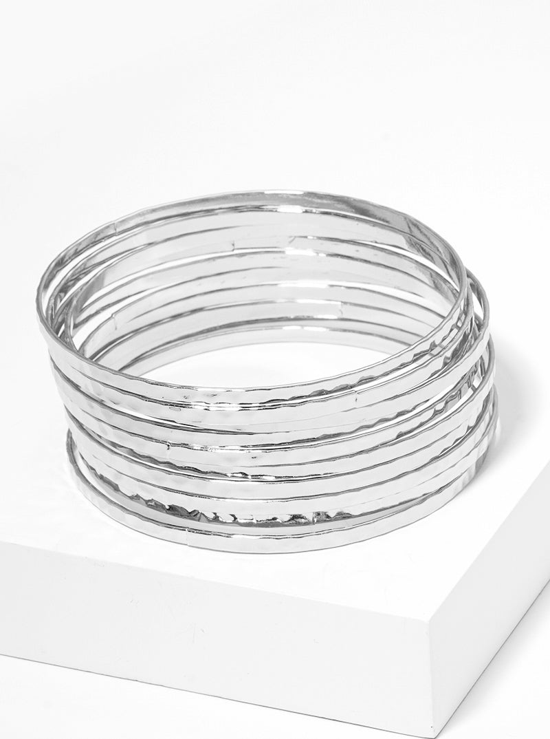10pcs Set Hammered Metal Multi Bangle Bracelet