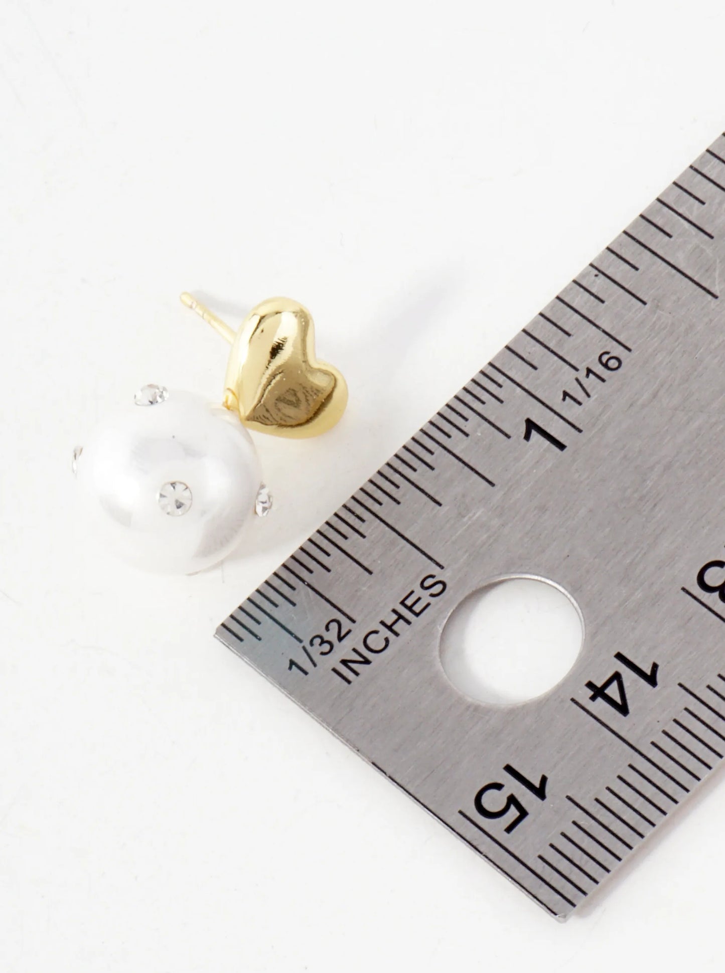 12mm Crystal Embellished Pearl-Bead Polished Brass Heart 14K-Gold-Dipped Earrings