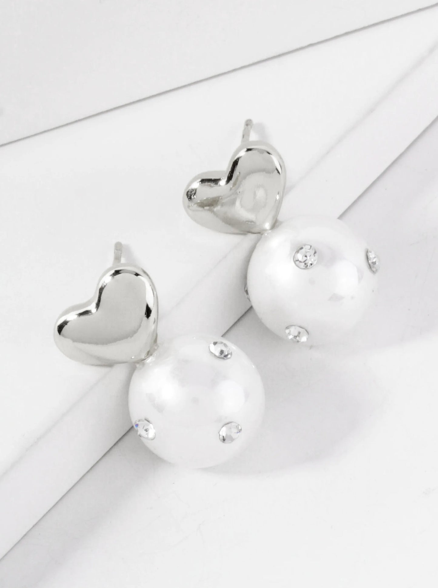 12mm Crystal Embellished Pearl-Bead Polished Brass Heart 14K-Gold-Dipped Earrings