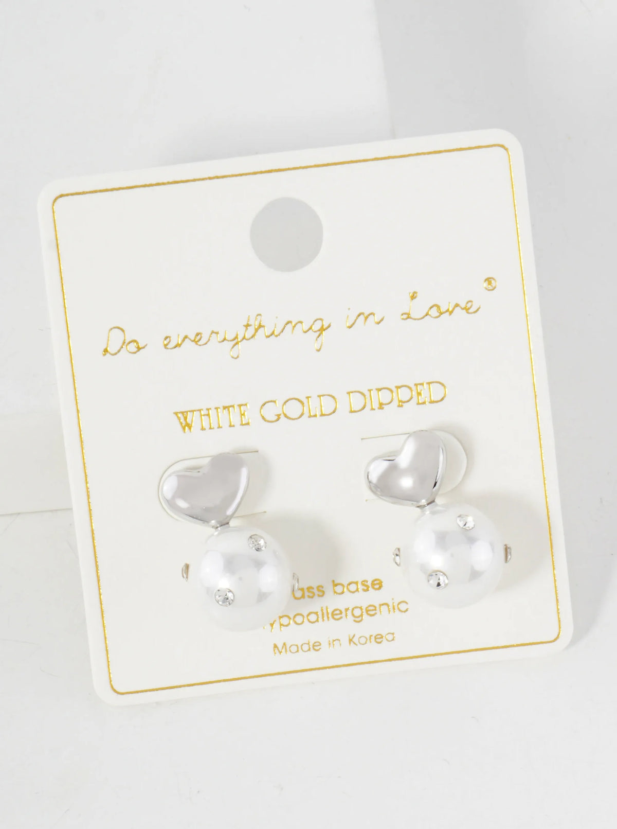 12mm Crystal Embellished Pearl-Bead Polished Brass Heart 14K-Gold-Dipped Earrings
