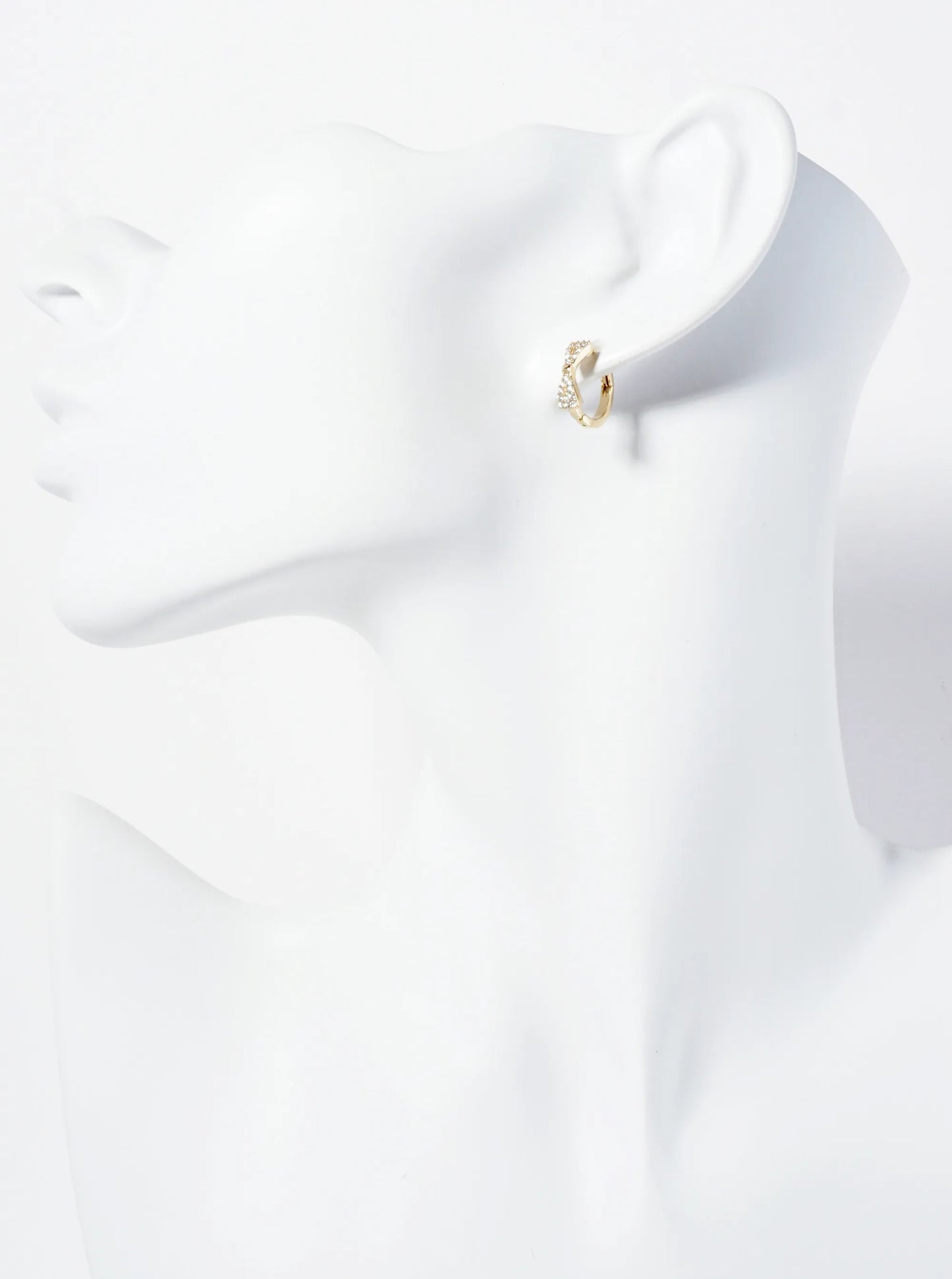 12mm Huggie Hoop Earrings With Micro Pave Set CZ Ribbon Bow Accent
