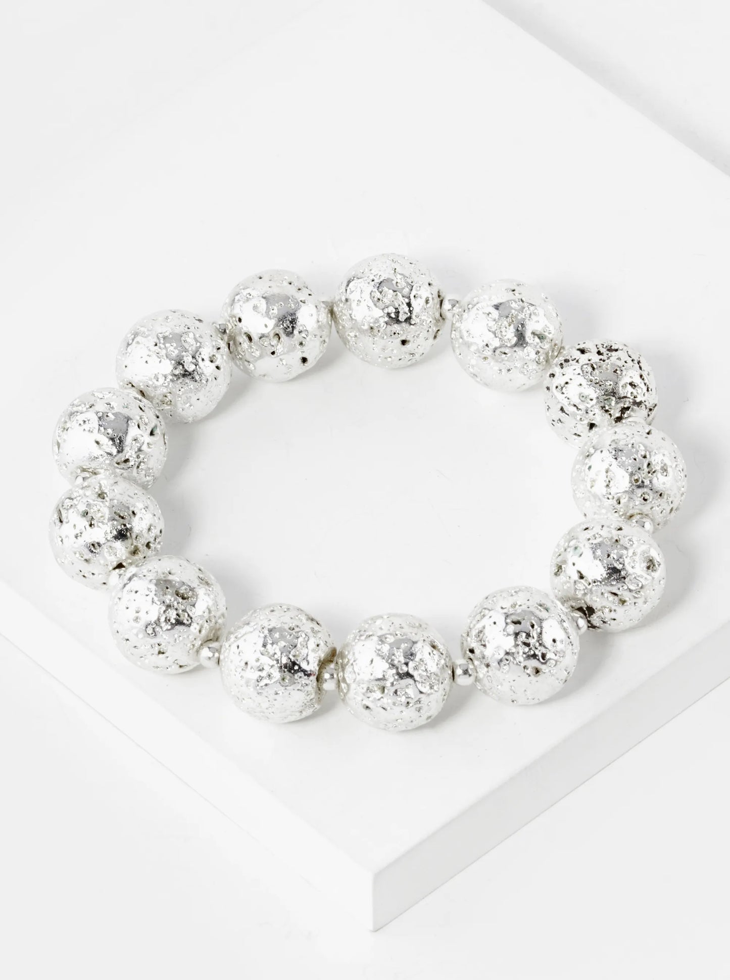 12mm Metallic Simulated Lava Stone Bead Stretch Bracelet
