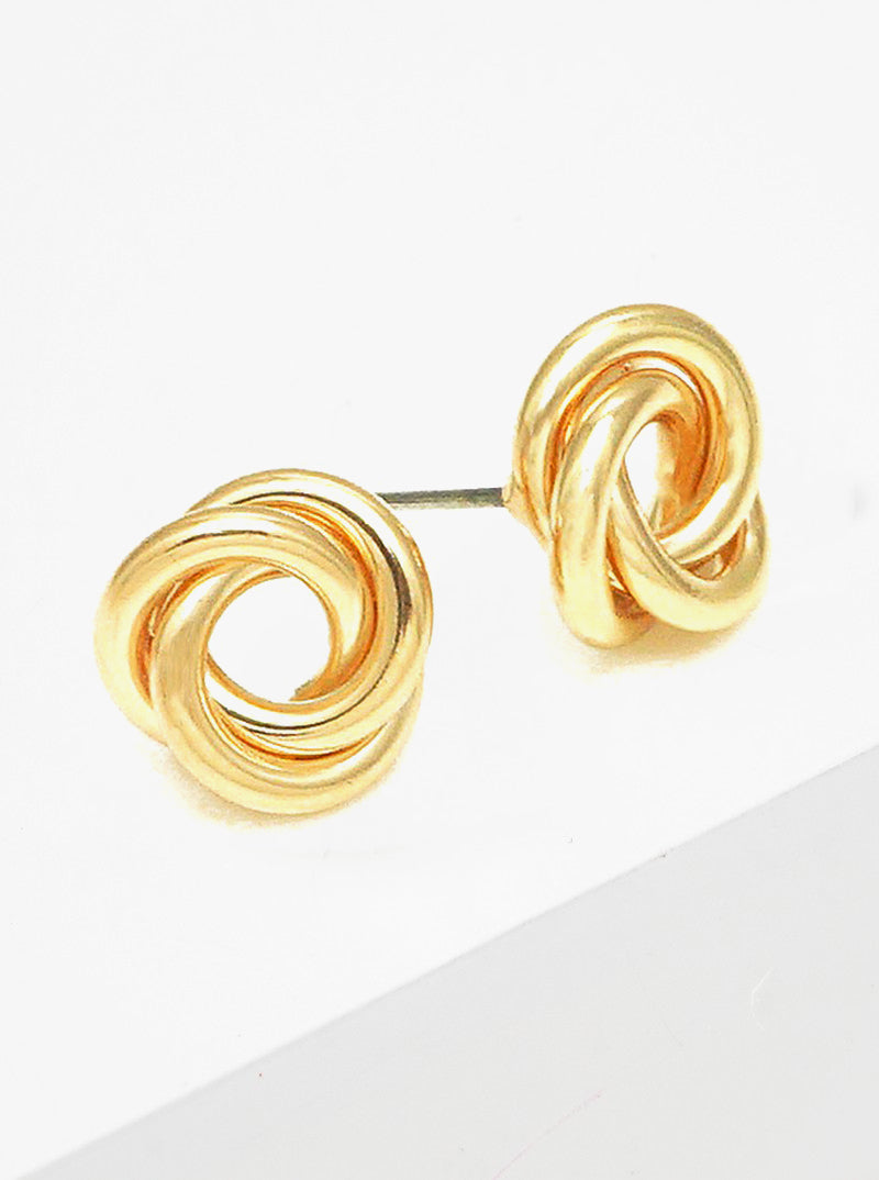 12mm Polished Brass Alloy Cast Love Knot Post Stud Earrings