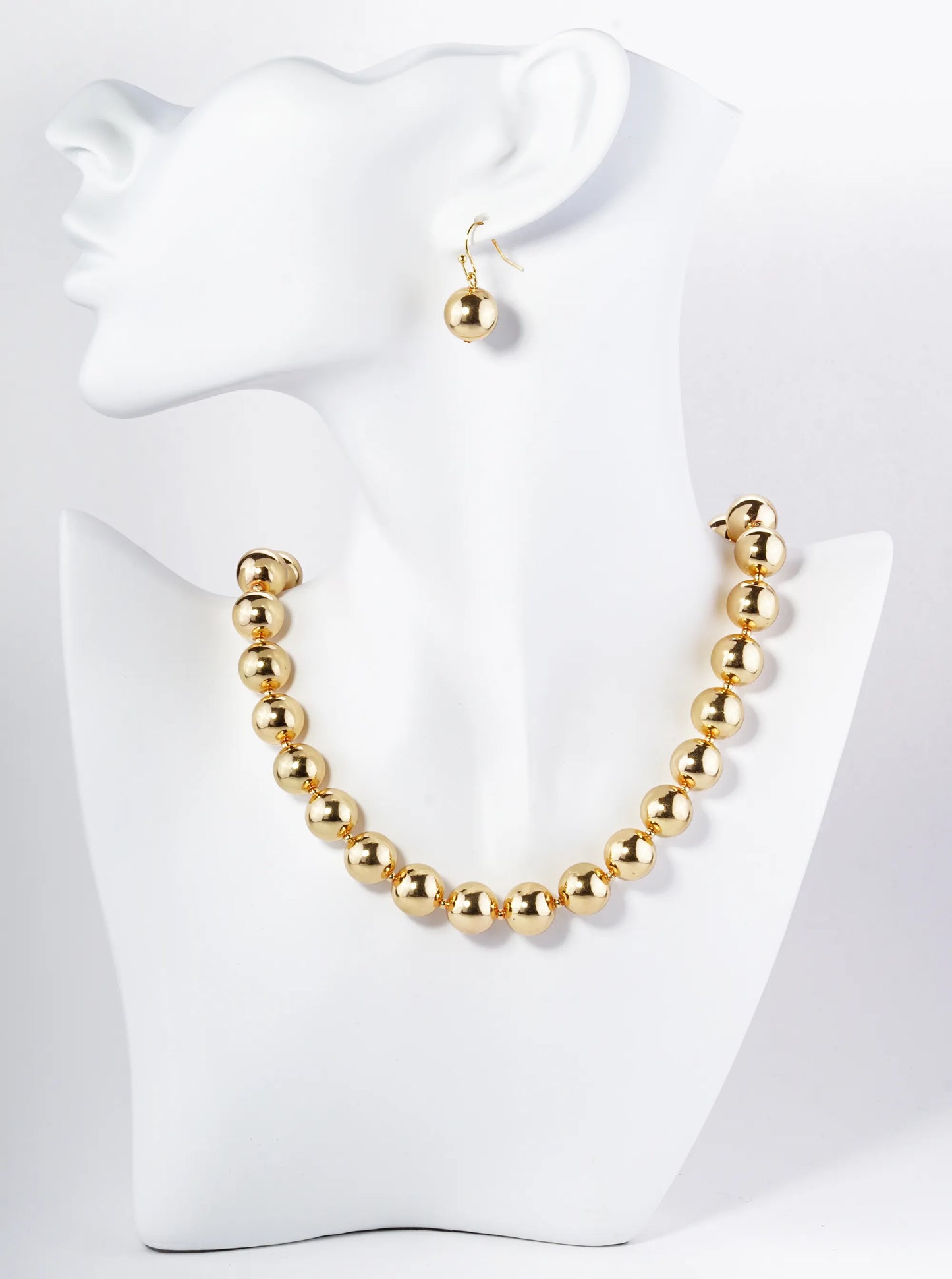 12mm Polished Metallic Ball Chain Necklace With Earrings Set