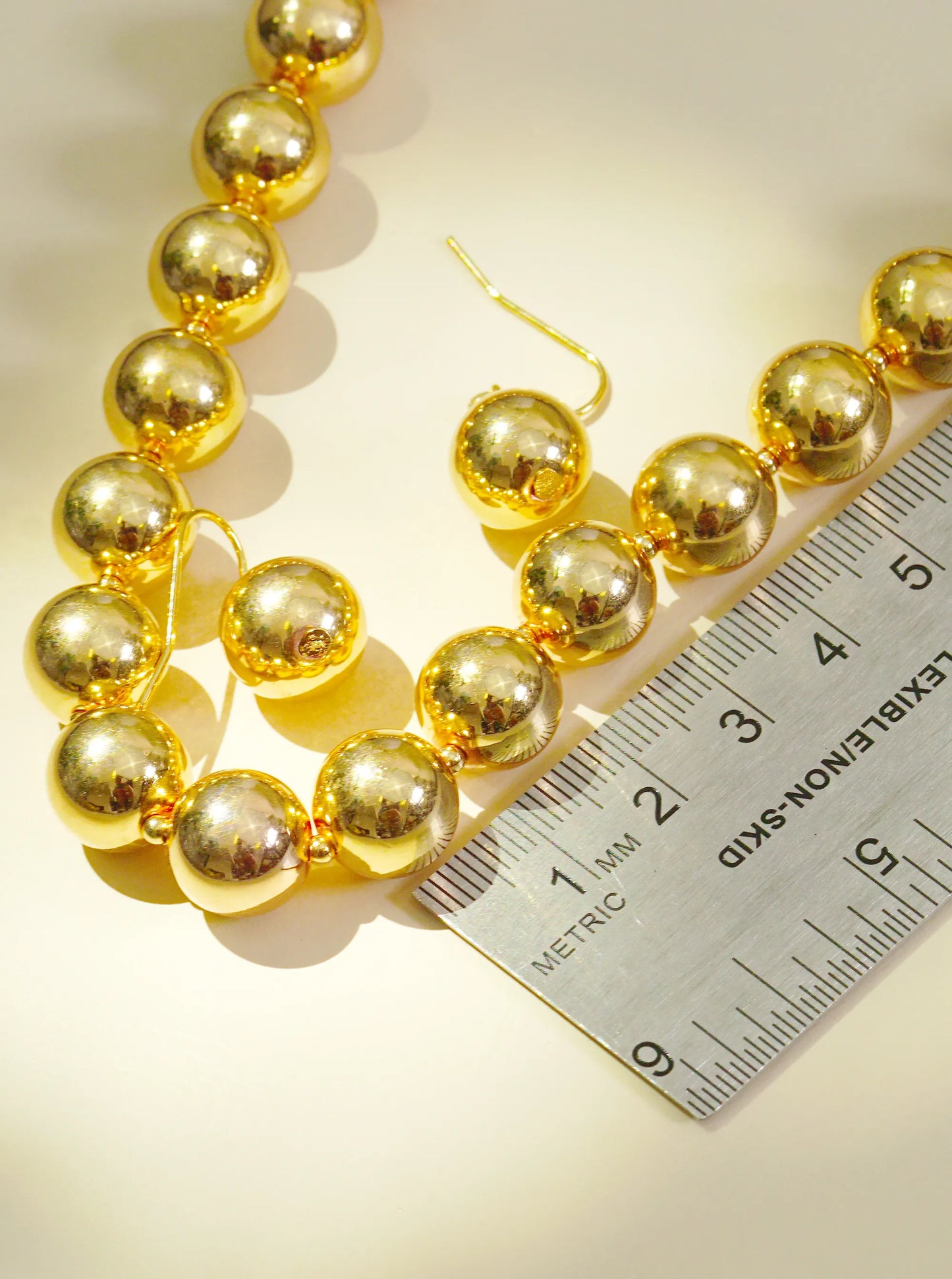 12mm Polished Metallic Ball Chain Necklace With Earrings Set