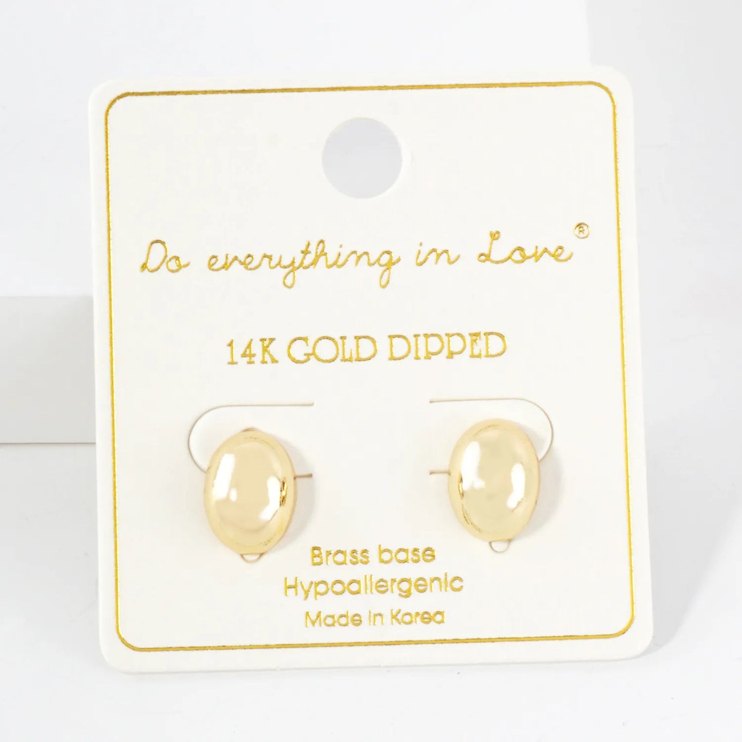 12mm Polished Oval 14K-Gold-Dipped Brass Stud Earrings