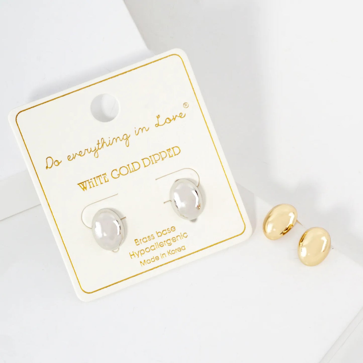 12mm Polished Oval 14K-Gold-Dipped Brass Stud Earrings