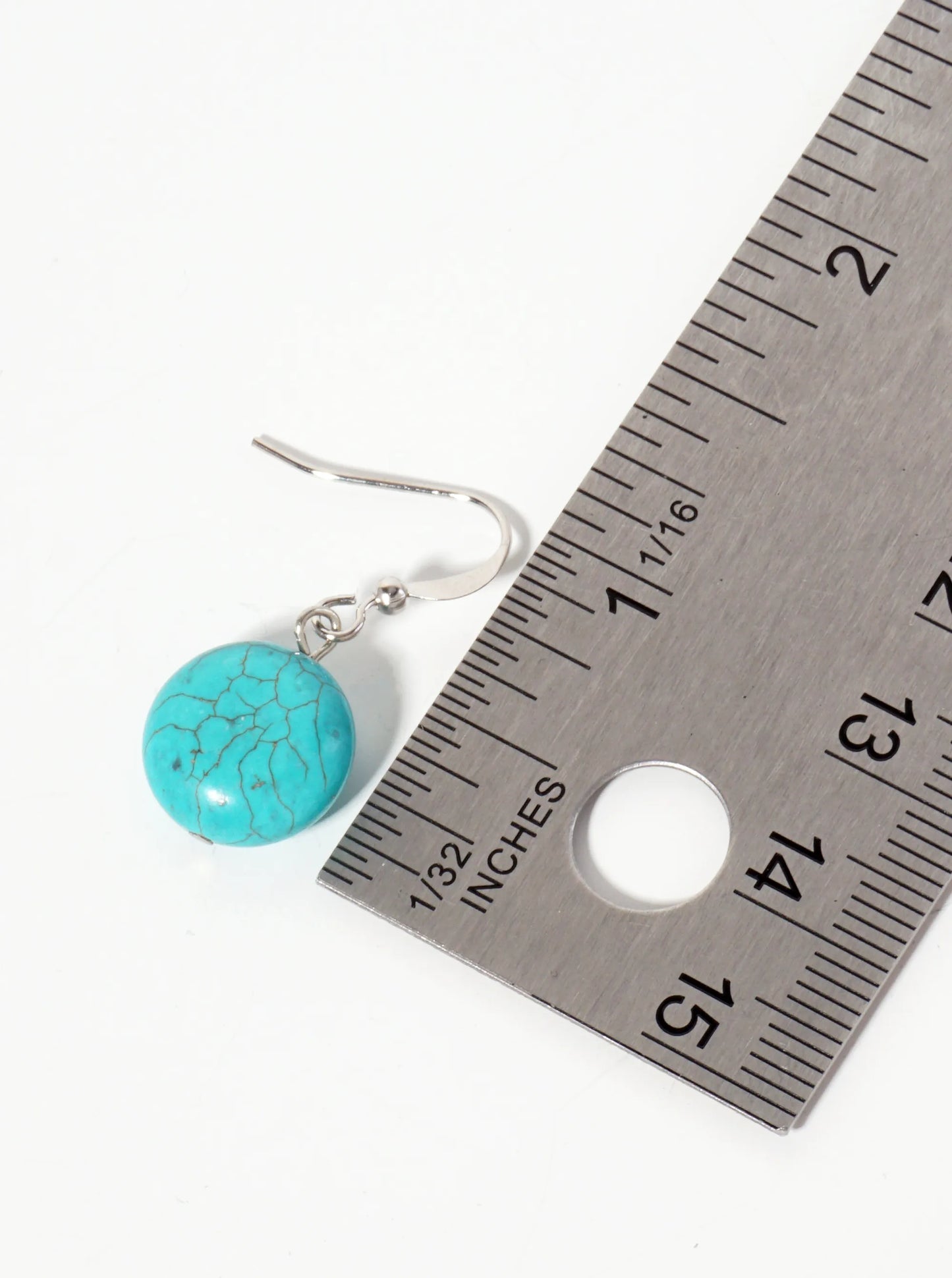 12mm Round-Shaped Semi-Precious Natural-Stone Turquoise Dangle Drop Earrings