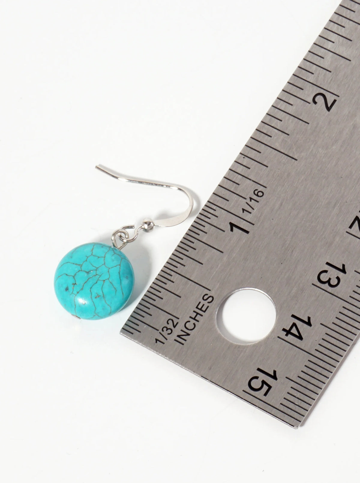 12mm Round-Shaped Semi-Precious Natural-Stone Turquoise Dangle Drop Earrings