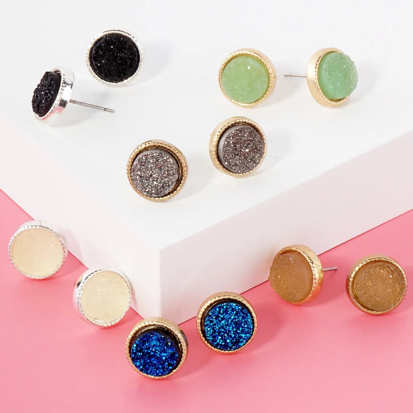 12mm Round Simulated Druzy Post Stud Earrings
