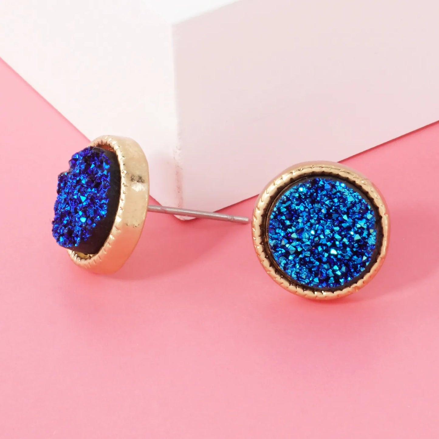 12mm Round Simulated Druzy Post Stud Earrings