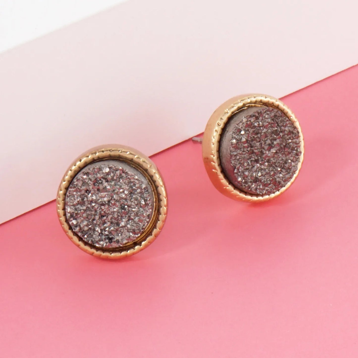 12mm Round Simulated Druzy Post Stud Earrings