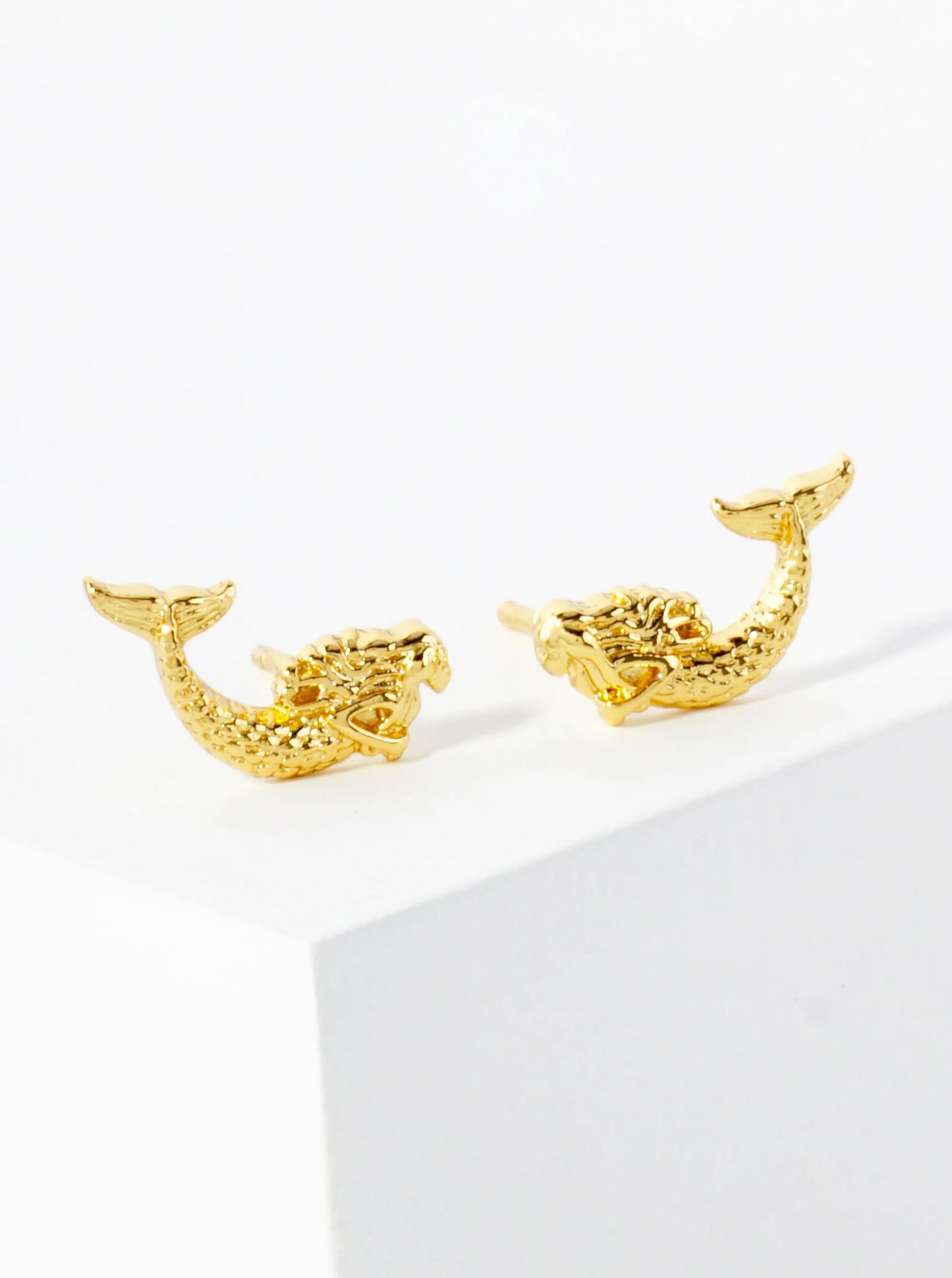 12mm Sea-Life Mermaid 18K-Gold-Dipped Polished Brass Stud Earrings