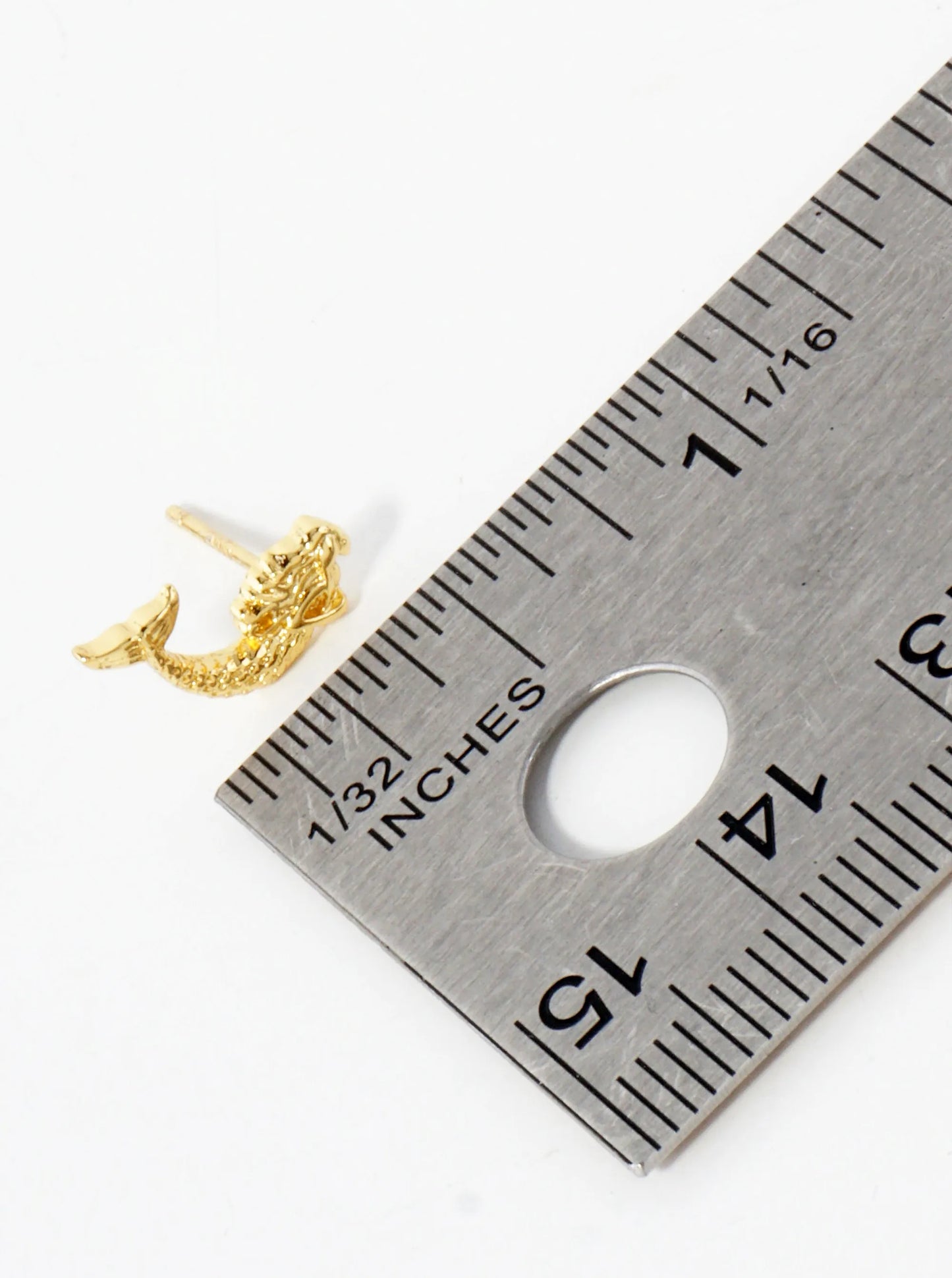 12mm Sea-Life Mermaid 18K-Gold-Dipped Polished Brass Stud Earrings