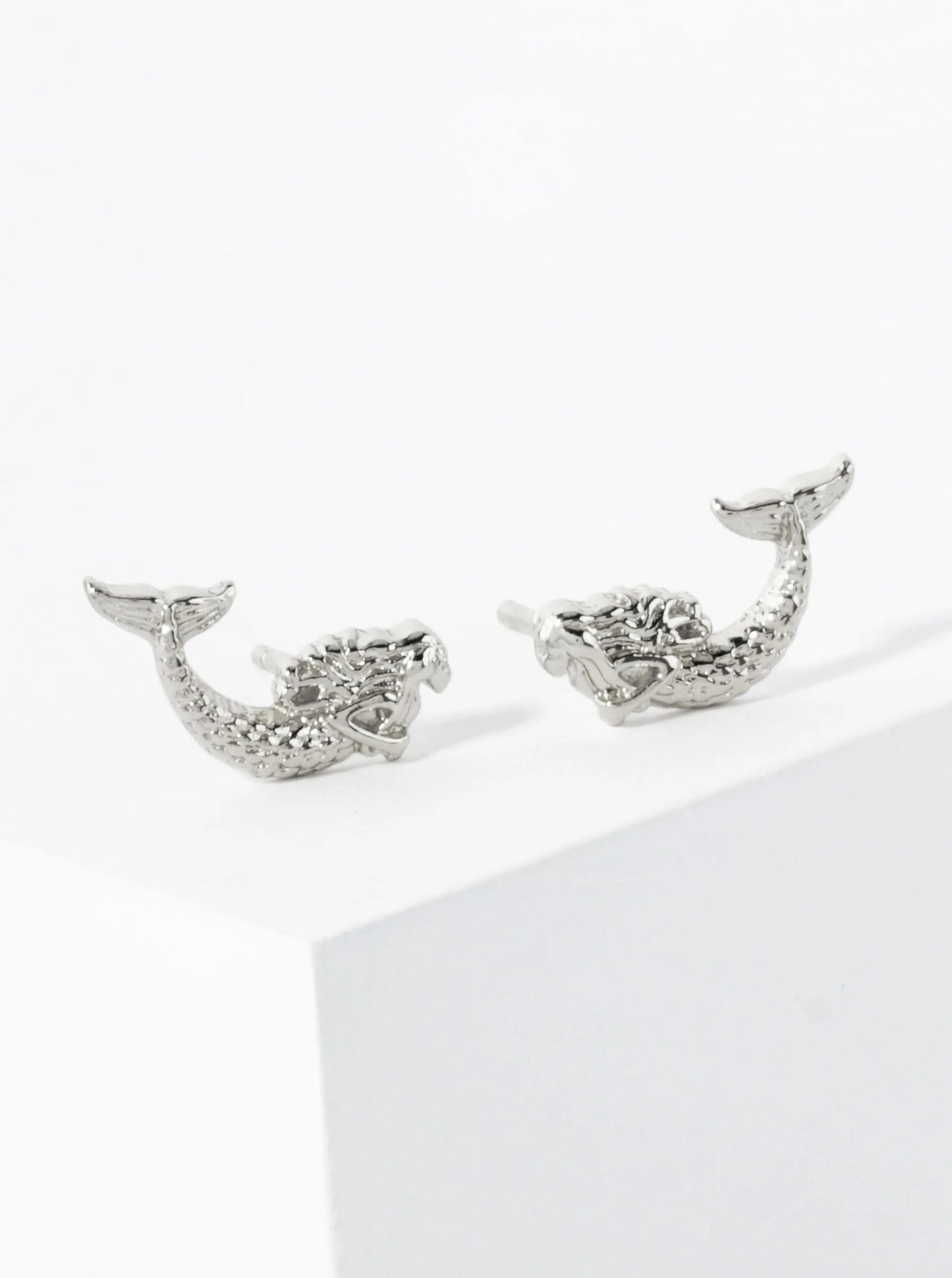 12mm Sea-Life Mermaid 18K-Gold-Dipped Polished Brass Stud Earrings