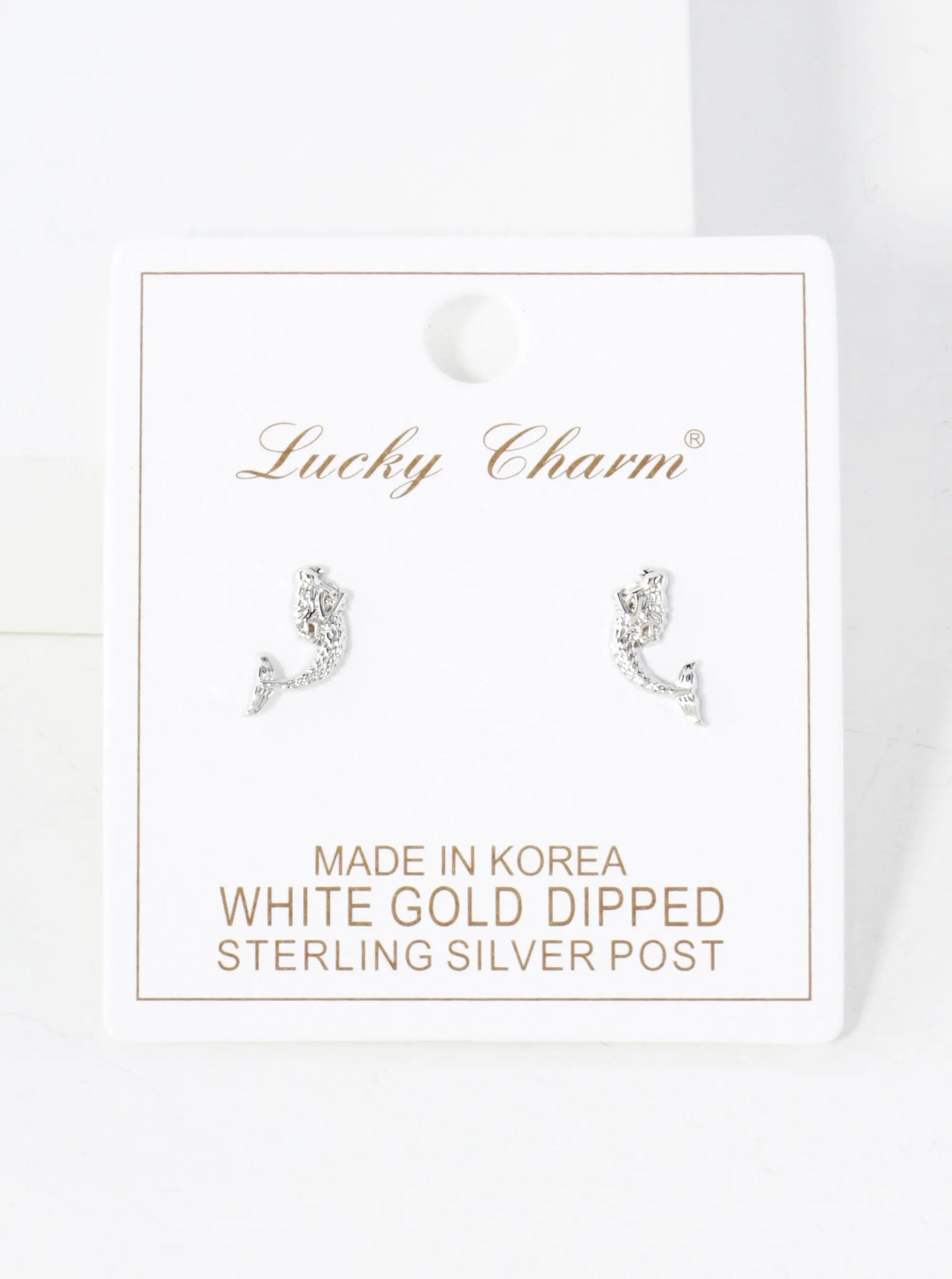 12mm Sea-Life Mermaid 18K-Gold-Dipped Polished Brass Stud Earrings