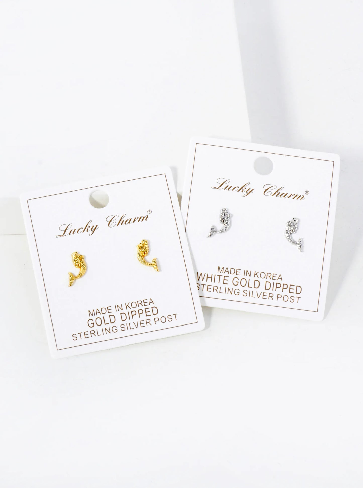 12mm Sea-Life Mermaid 18K-Gold-Dipped Polished Brass Stud Earrings