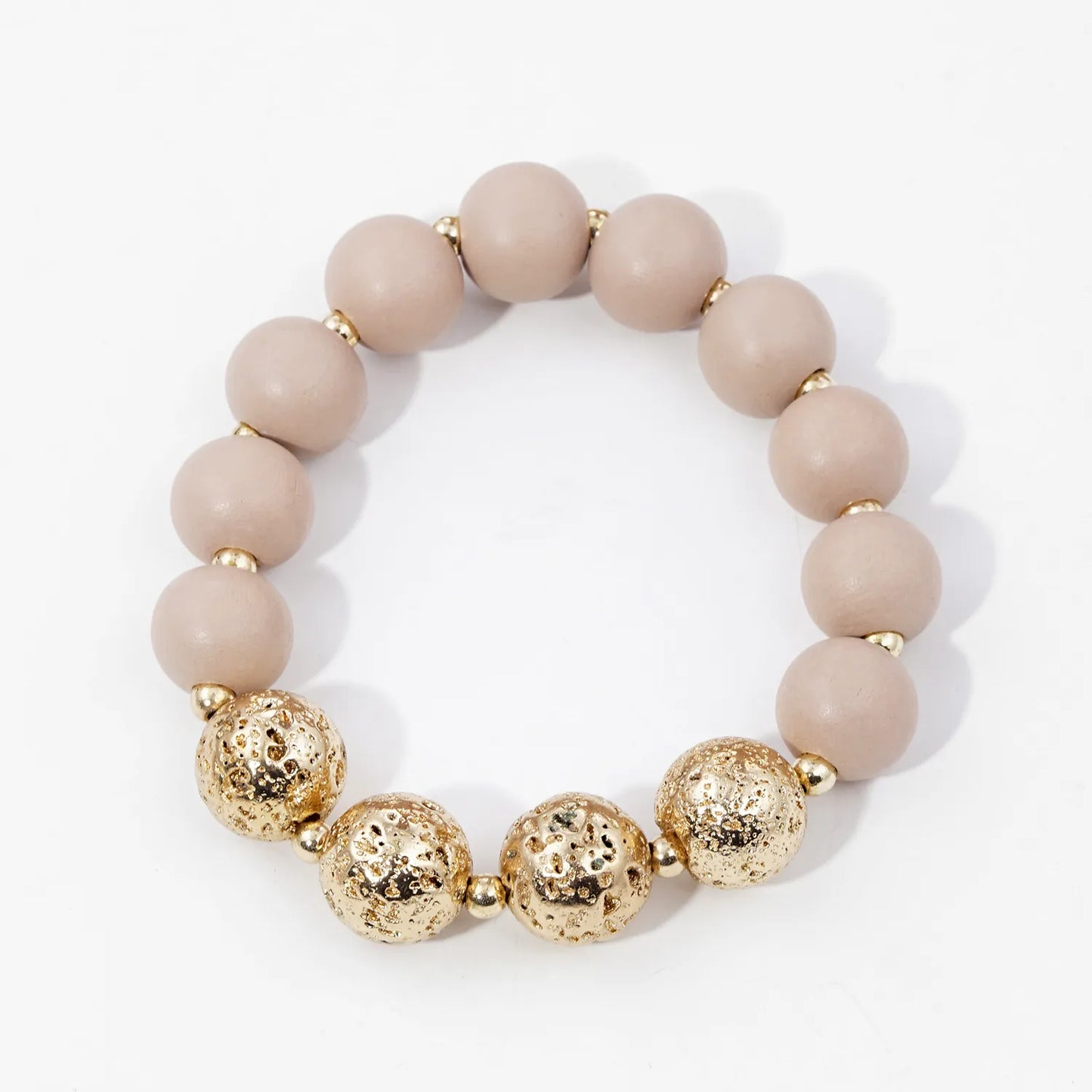 12mm Wood And Metallic Lava Bead Accent Stretch Bracelet