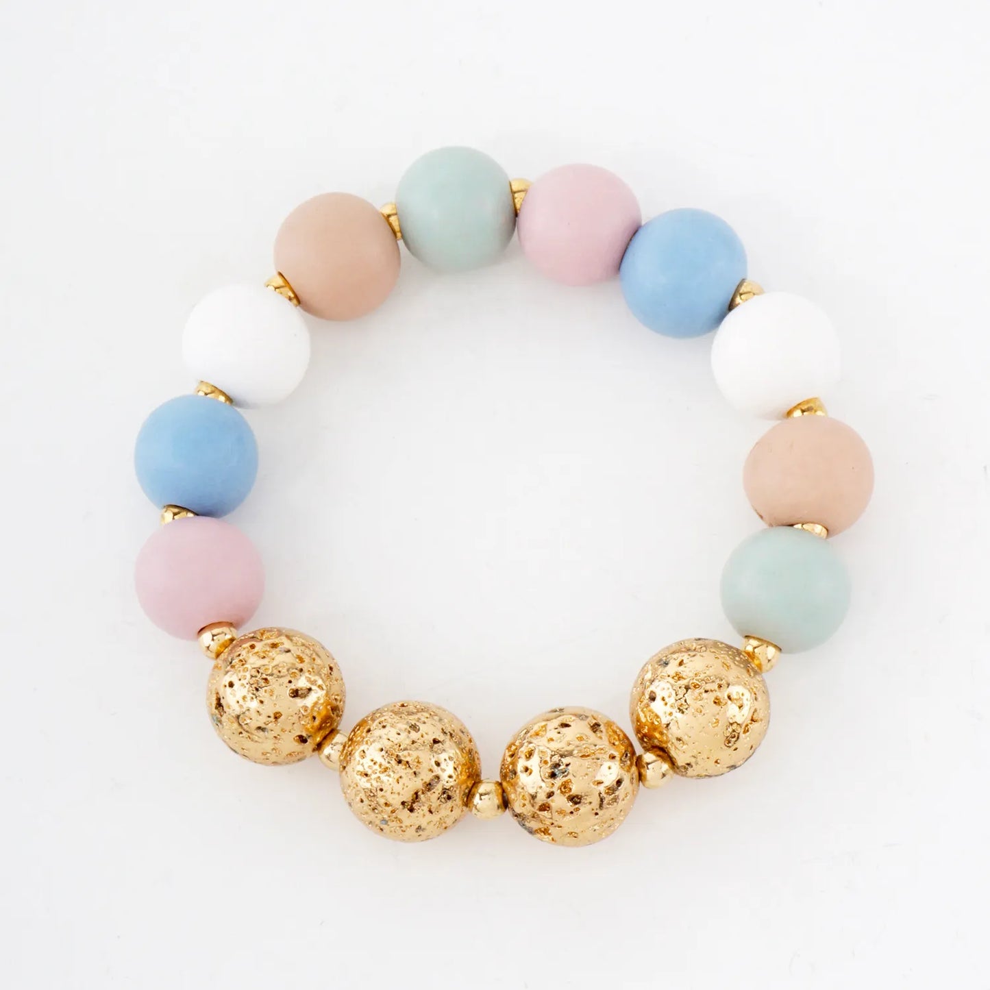 12mm Wood And Metallic Lava Bead Accent Stretch Bracelet