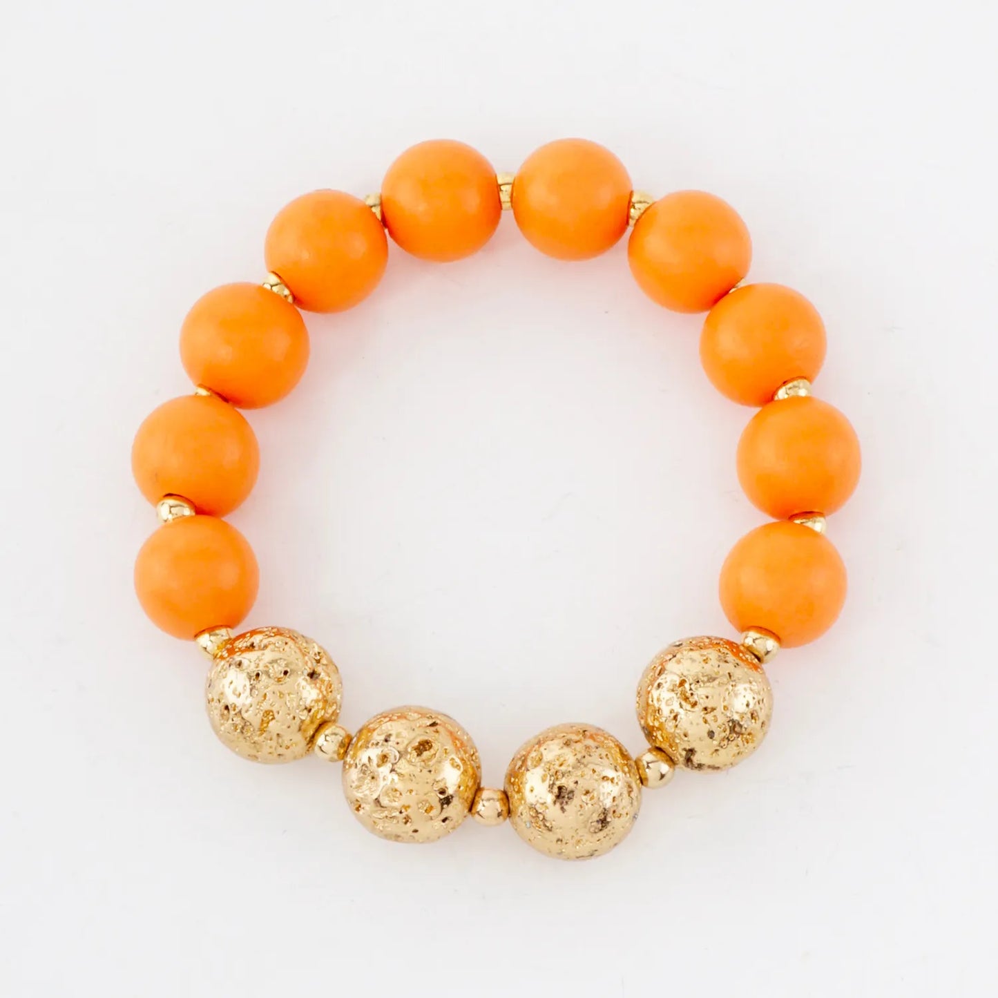 12mm Wood And Metallic Lava Bead Accent Stretch Bracelet