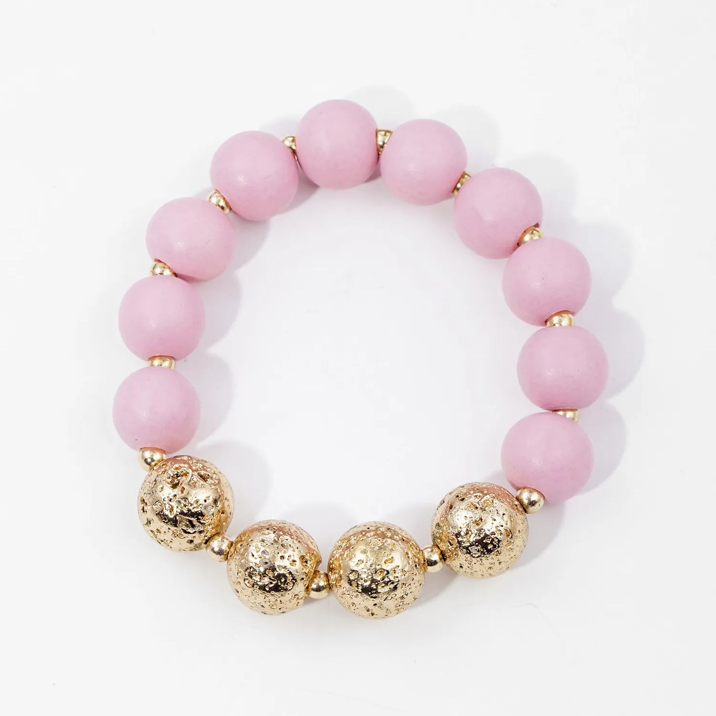 12mm Wood And Metallic Lava Bead Accent Stretch Bracelet