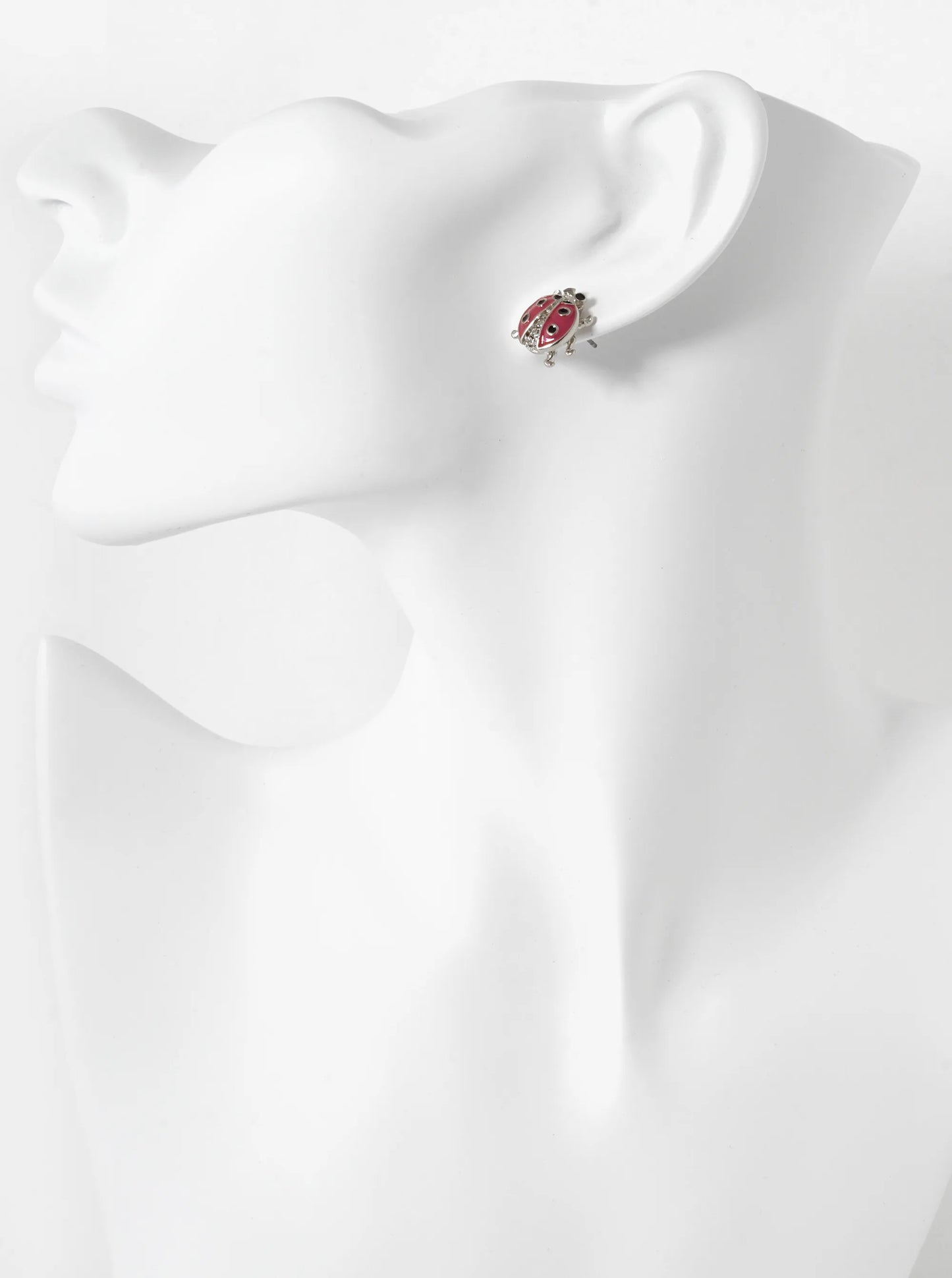 13mm Crystal Pave Enamel Ladybug Stud Earrings